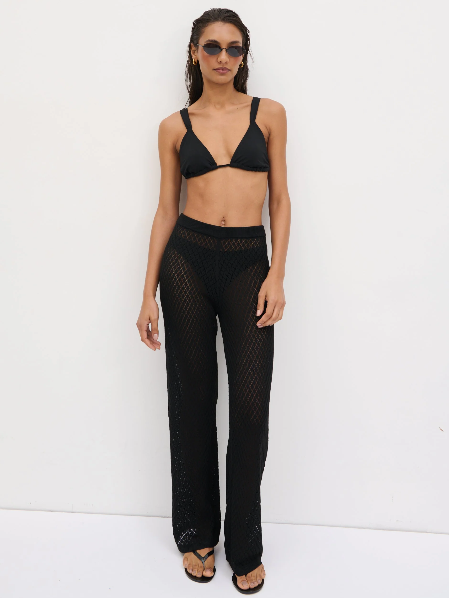 Imani Pointelle Knit Trousers - Black - Image 5