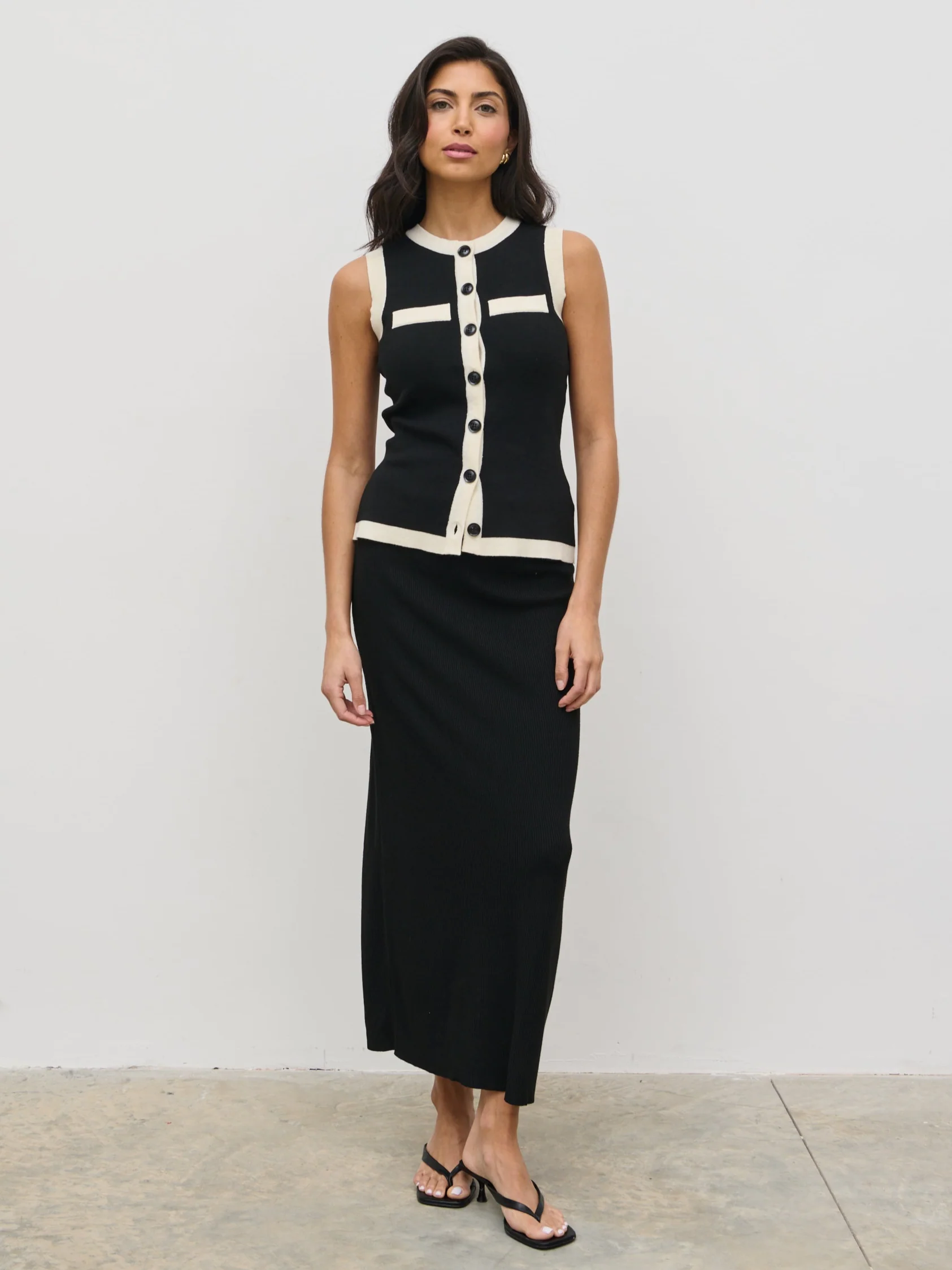 Indigo Contrast Knit Waistcoat - Black and Cream - Image 10