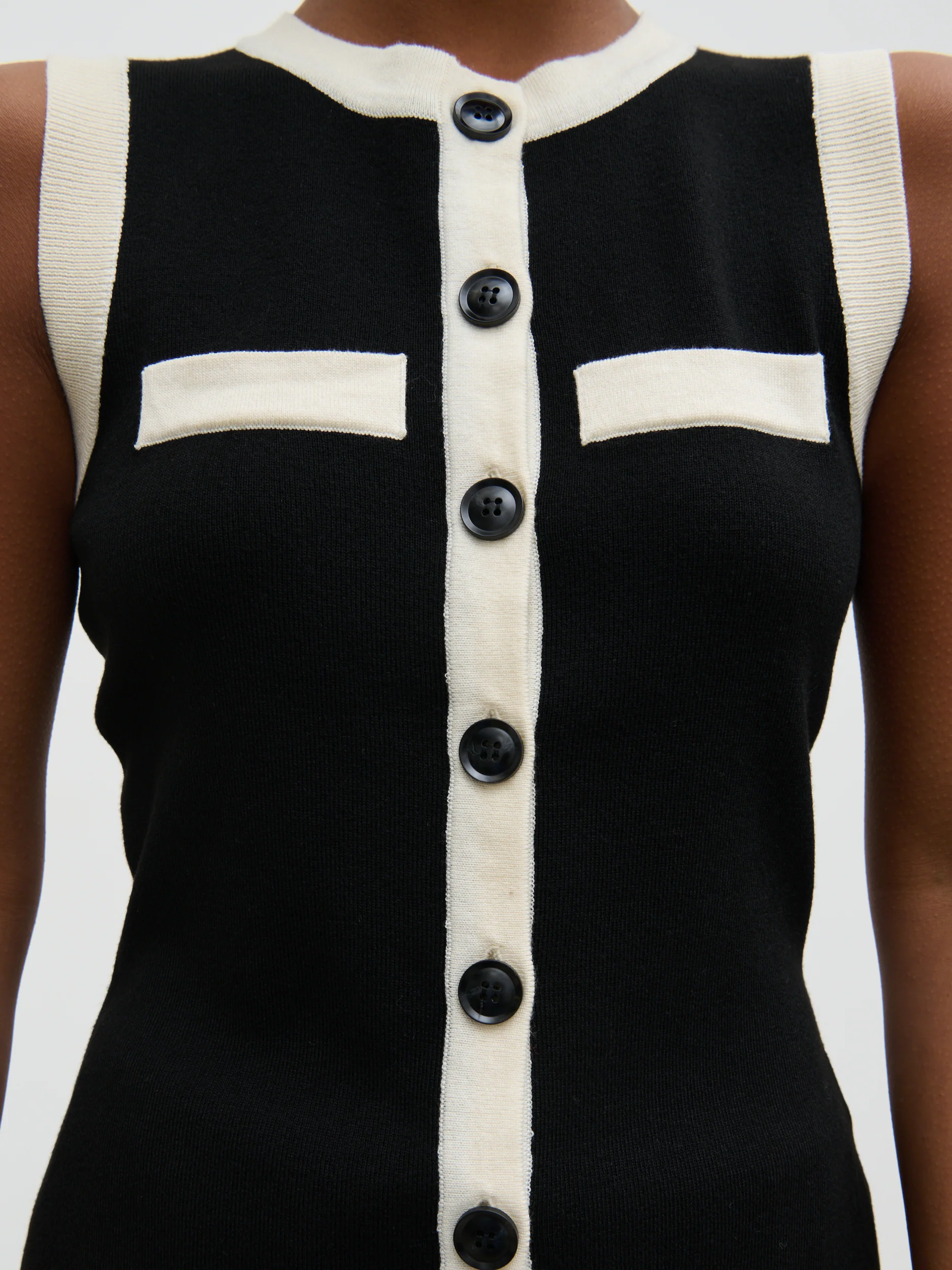 Indigo Contrast Knit Waistcoat - Black and Cream - Image 2