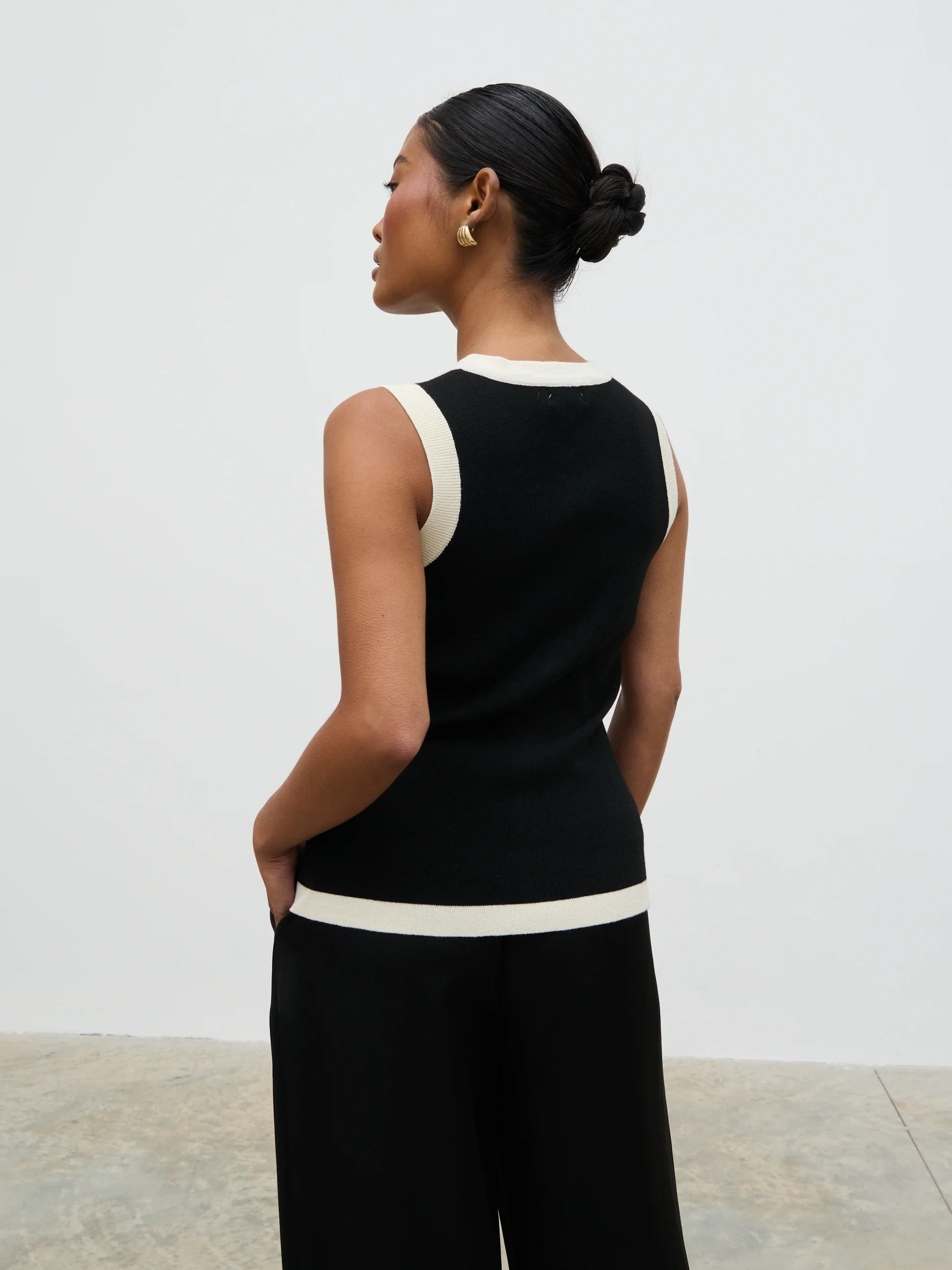 Indigo Contrast Knit Waistcoat - Black and Cream - Image 4