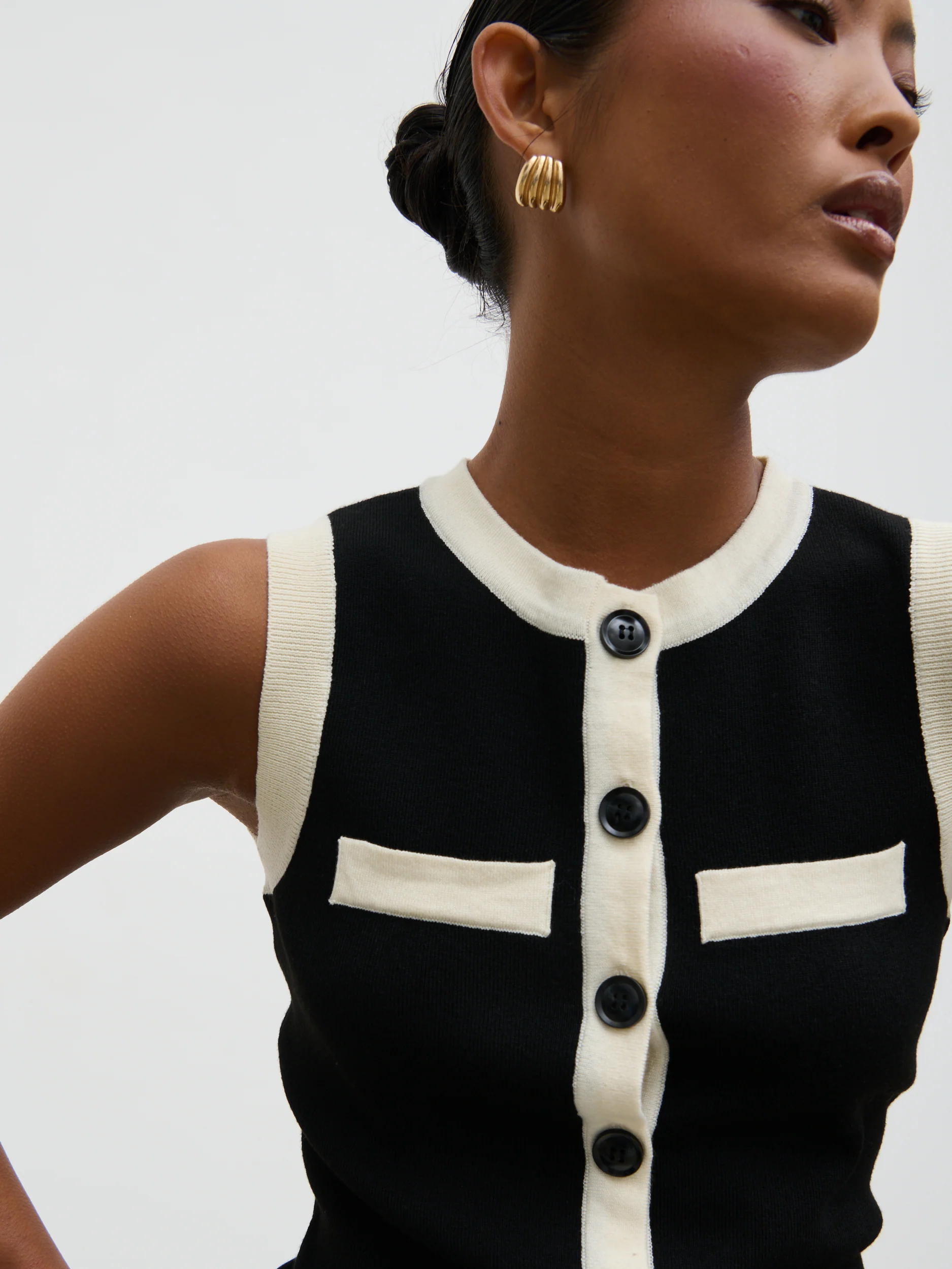 Indigo Contrast Knit Waistcoat - Black and Cream - Image 8