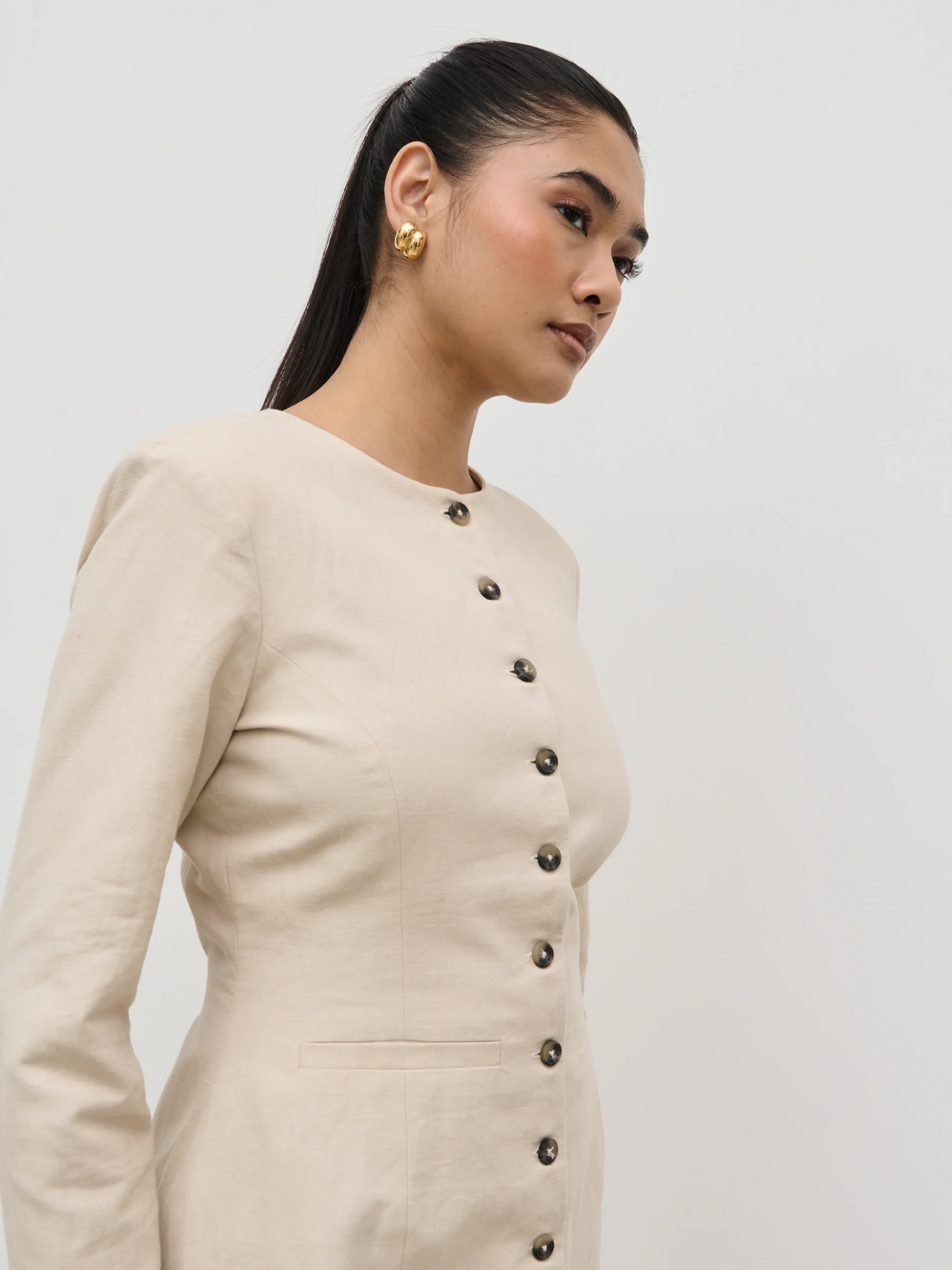 Indy Button Down Mini Dress - Natural - Image 4
