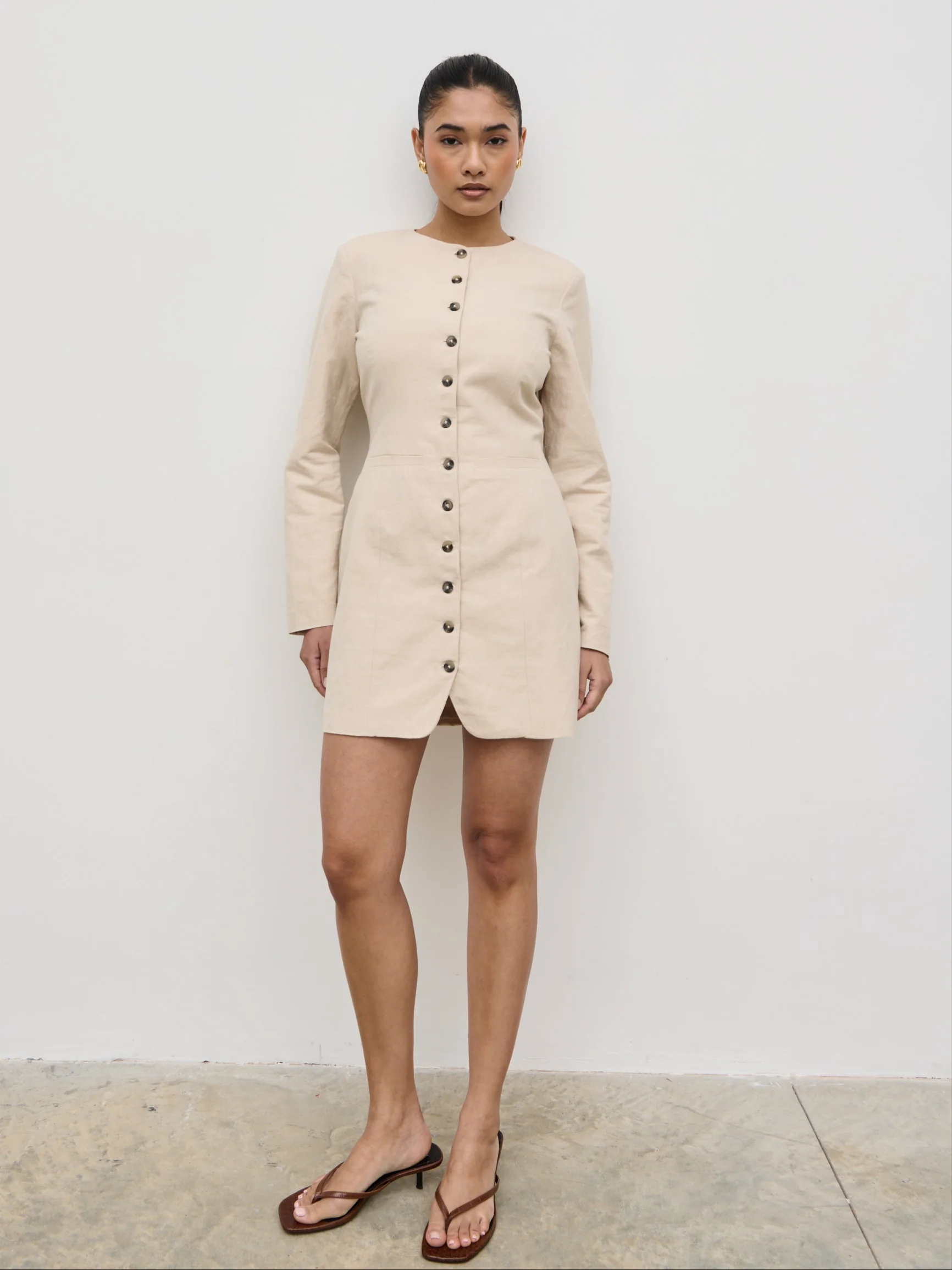 Indy Button Down Mini Dress - Natural - Image 6