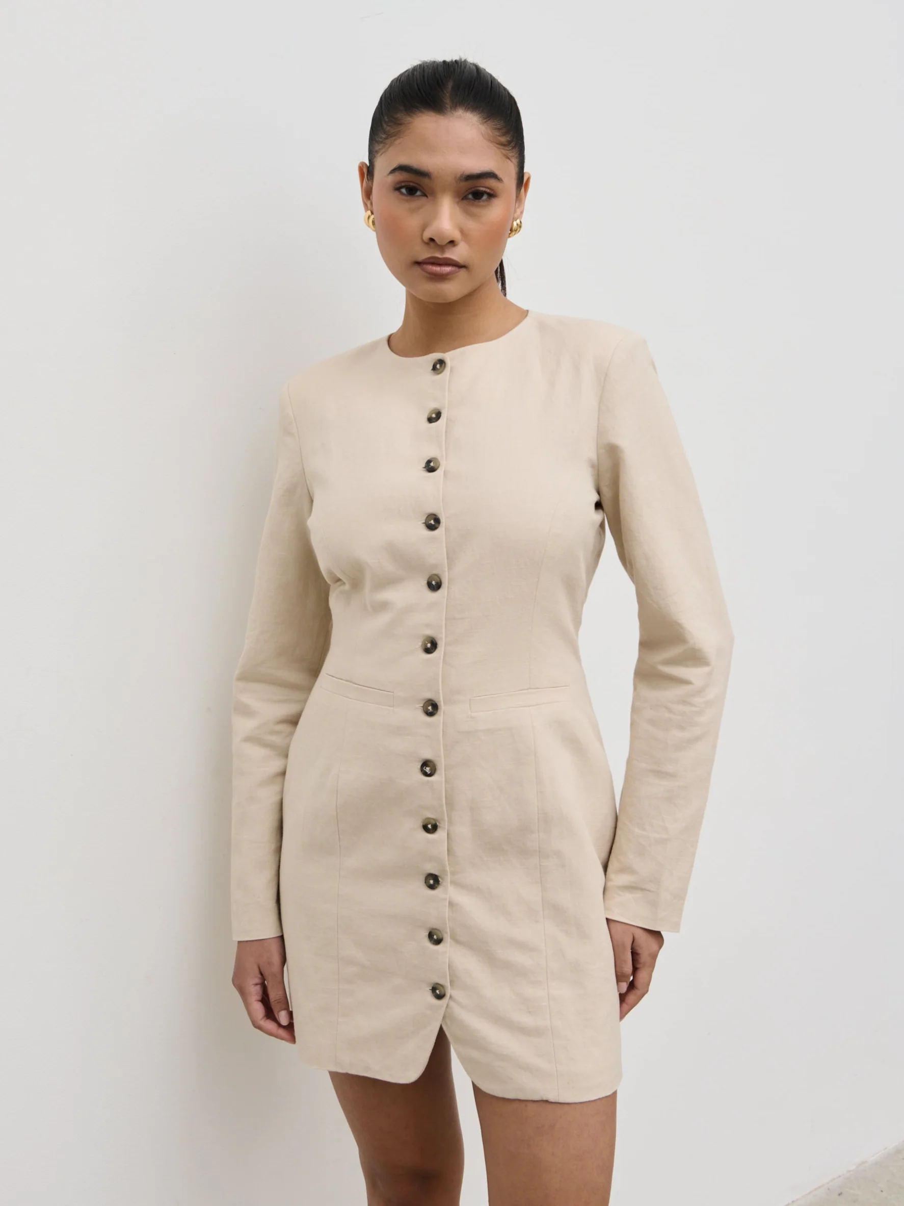 Indy Button Down Mini Dress - Natural - Image 7