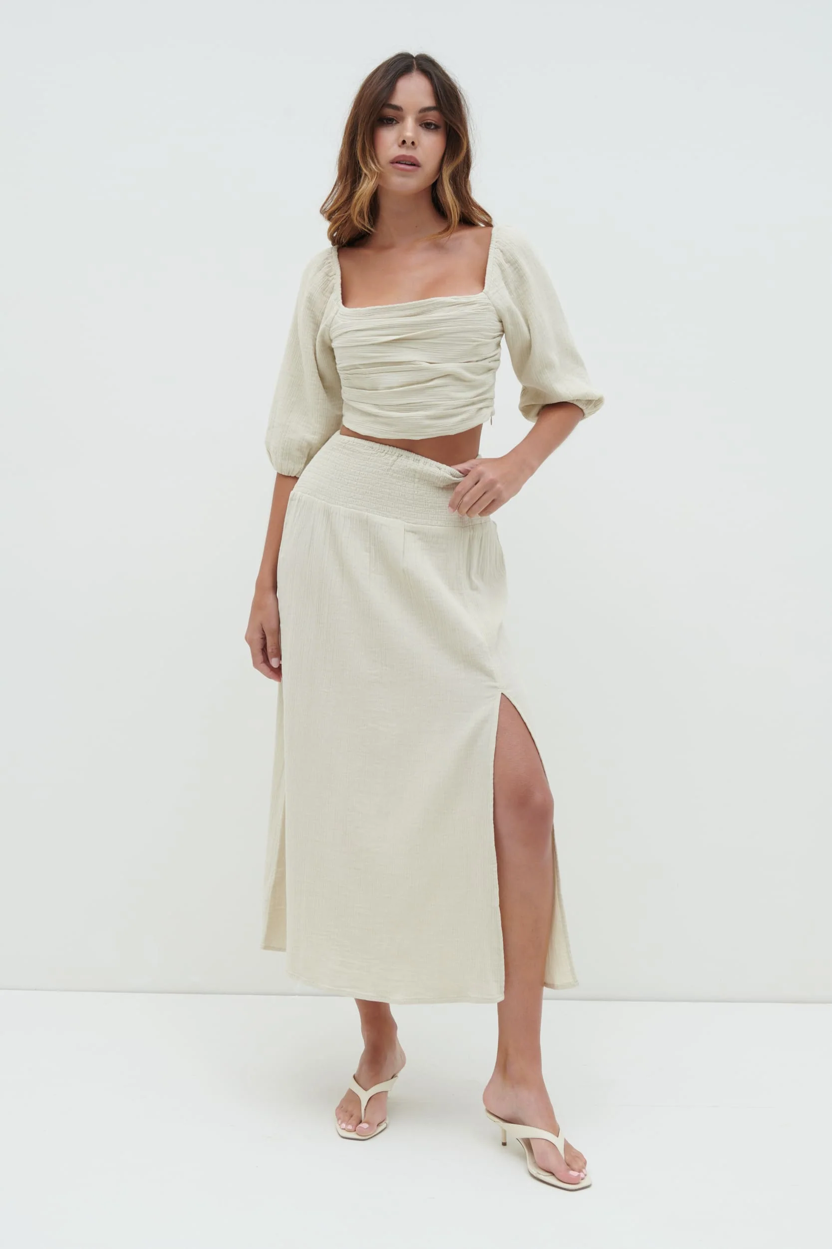 Ingrid Ruched Midaxi Skirt - Beige - Image 3