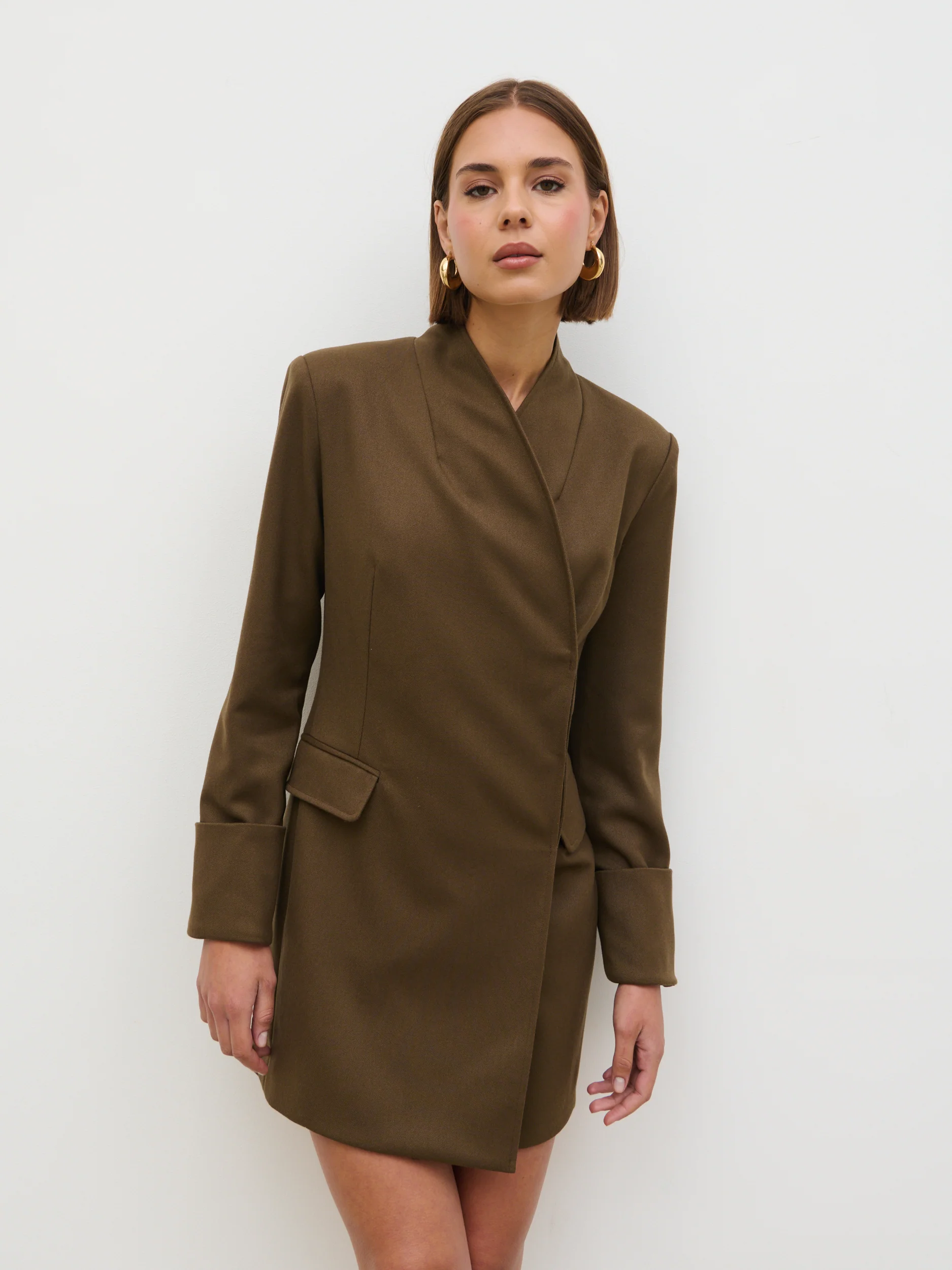 Iris Blazer Mini Dress - Khaki Brown - Image 3