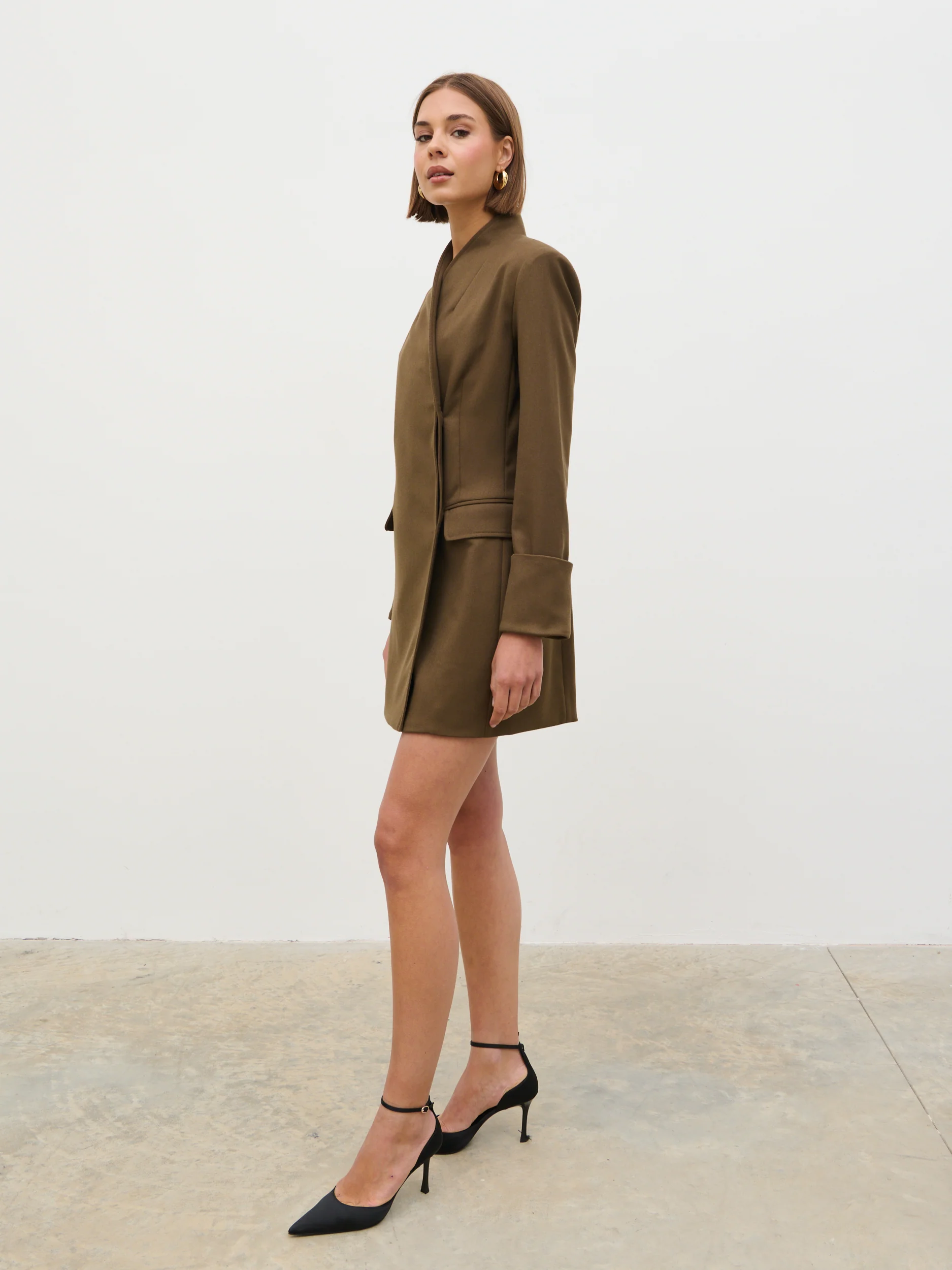 Iris Blazer Mini Dress - Khaki Brown - Image 4