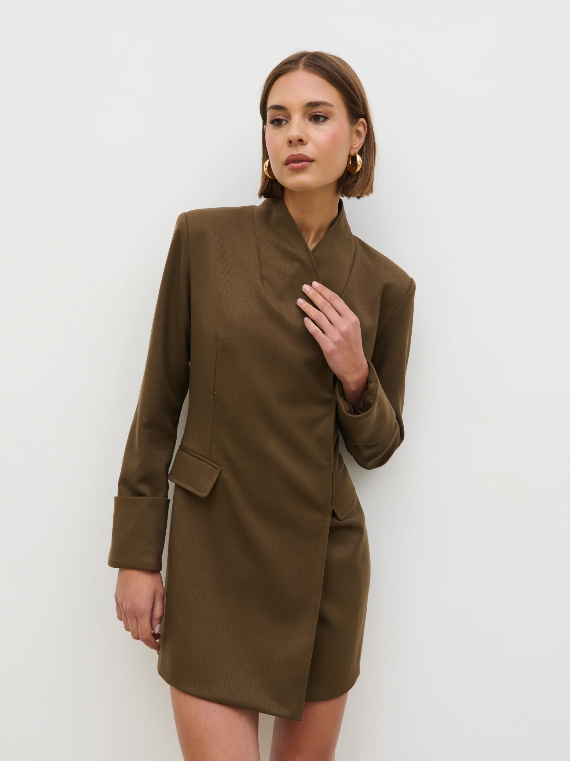 Iris Blazer Mini Dress - Khaki Brown - Image 5