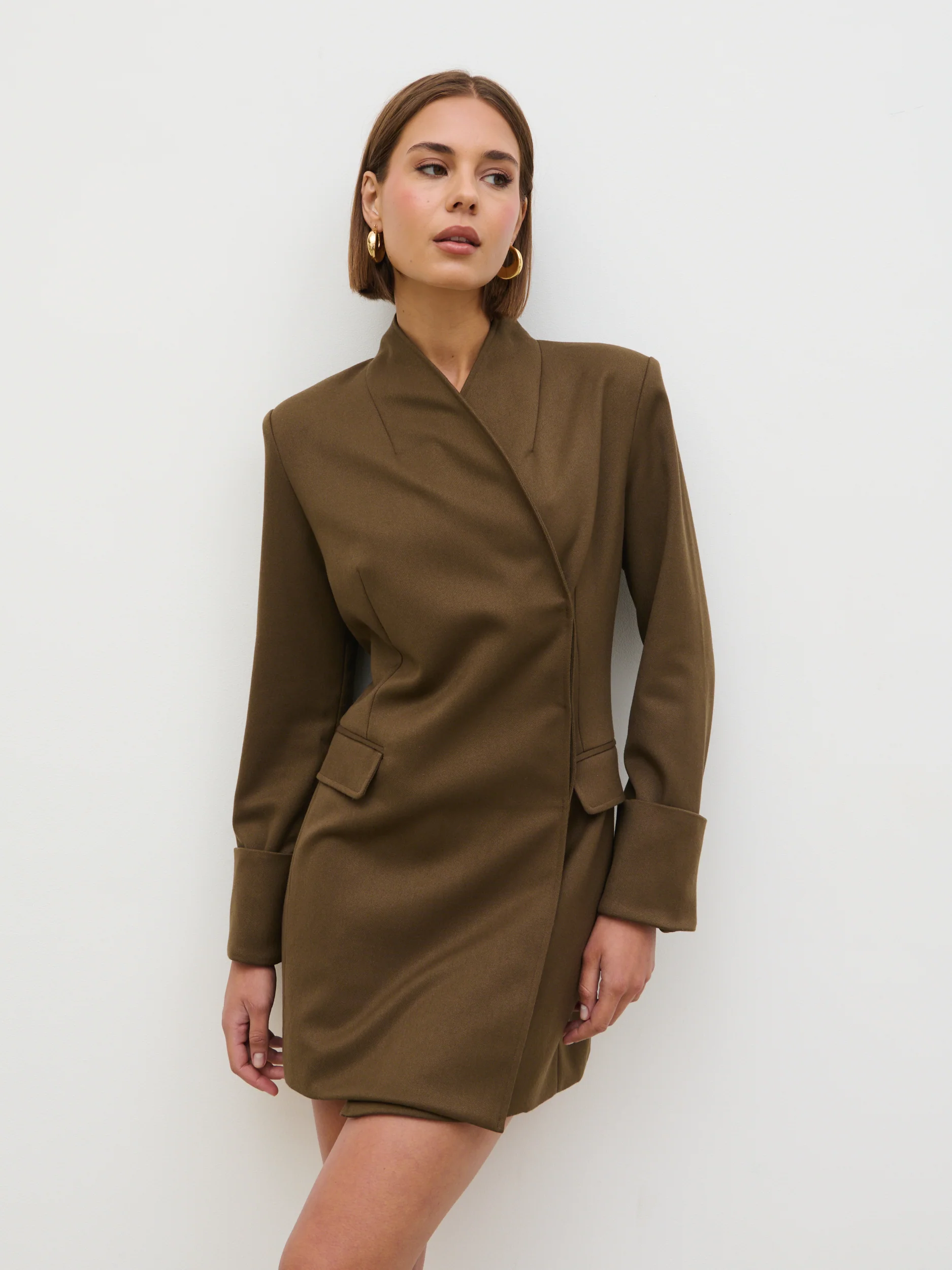 Iris Blazer Mini Dress - Khaki Brown - Image 6