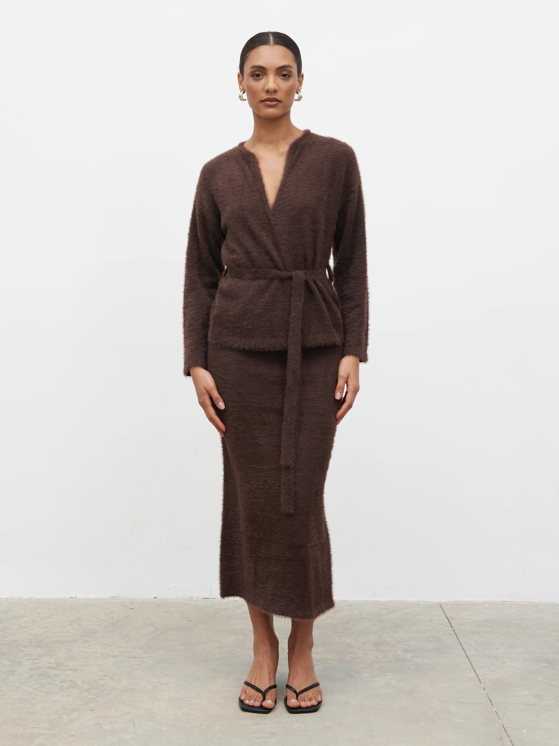 Isabella Fluffy Knit Midaxi Skirt - Chocolate - Image 3
