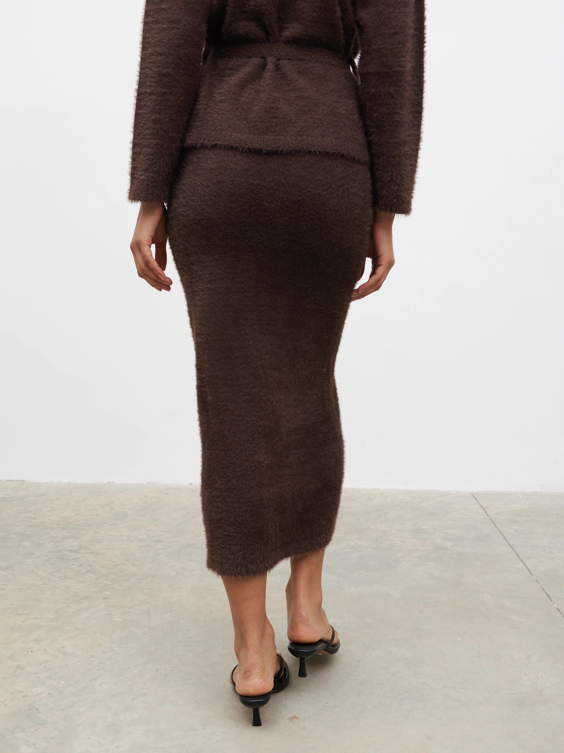 Isabella Fluffy Knit Midaxi Skirt - Chocolate - Image 5