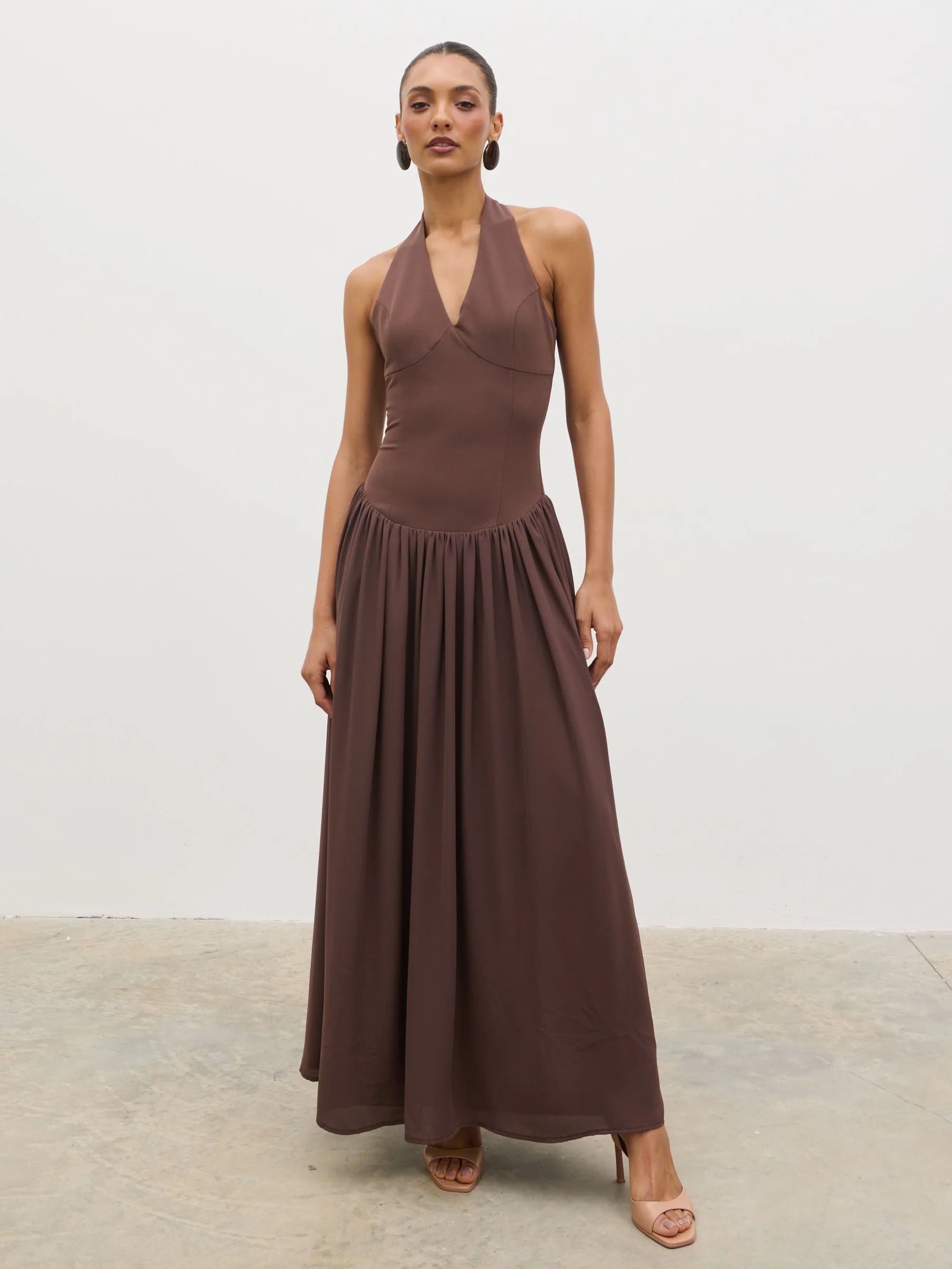 Isadora Drop Waist Maxi Dress - Chocolate Brown - Image 2
