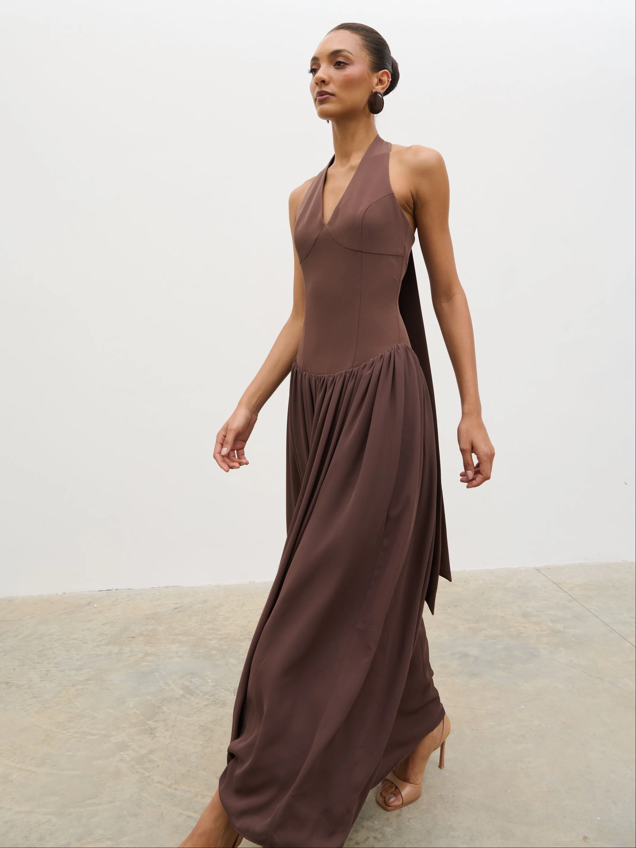 Isadora Drop Waist Maxi Dress - Chocolate Brown - Image 3