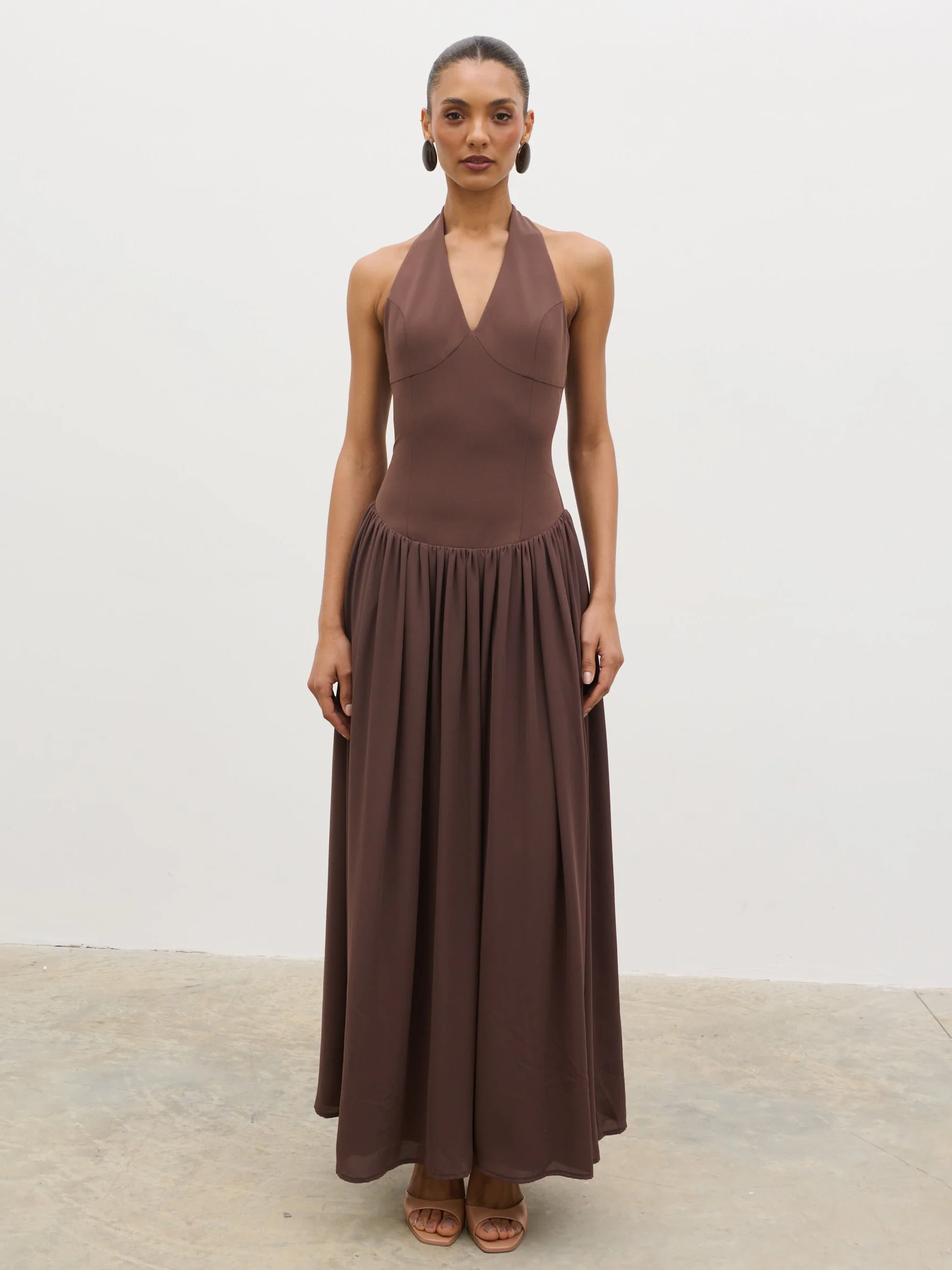 Isadora Drop Waist Maxi Dress - Chocolate Brown - Image 6
