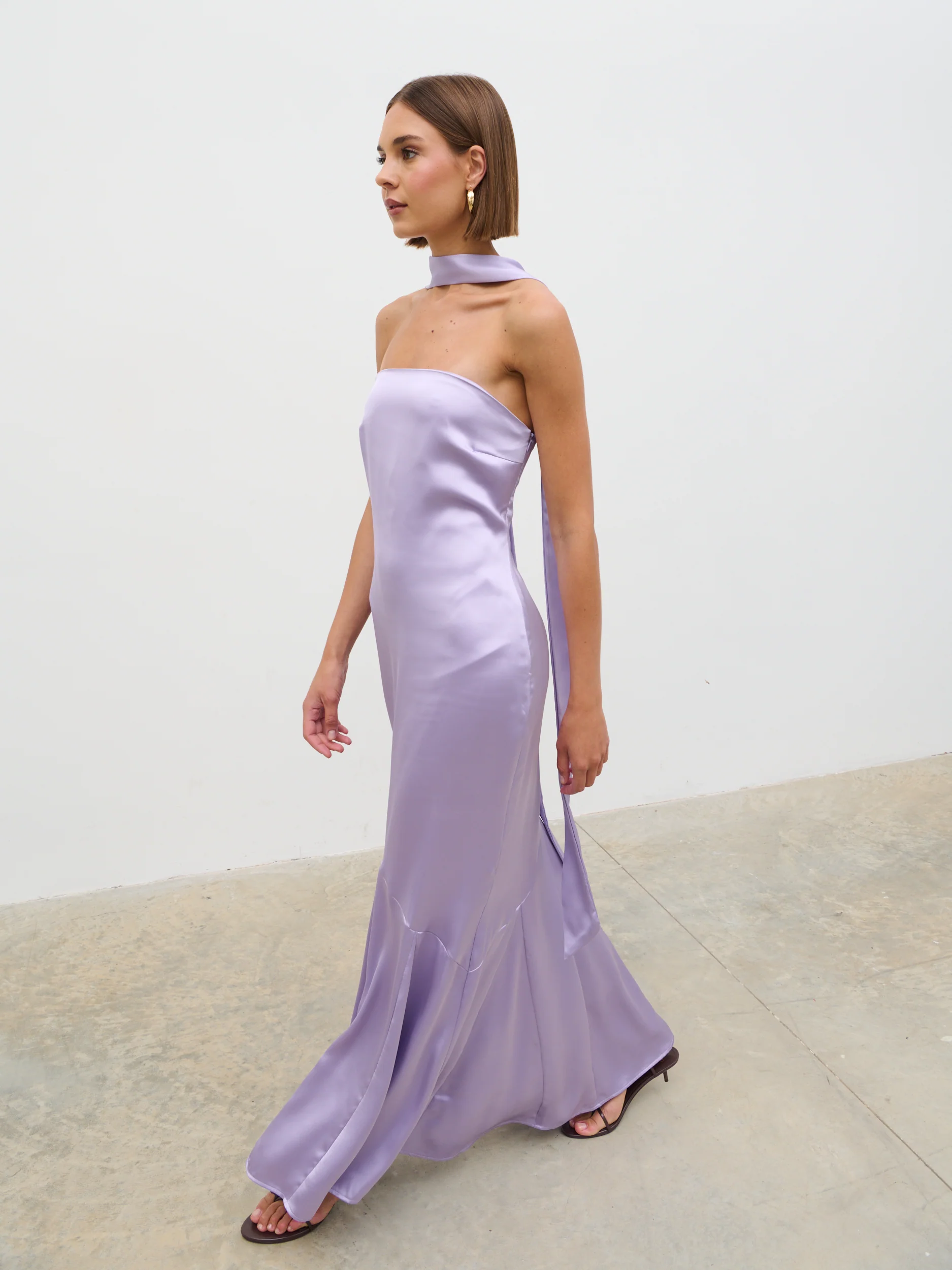Jai Bandeau Neck Tie Maxi Dress - Lilac - Image 3