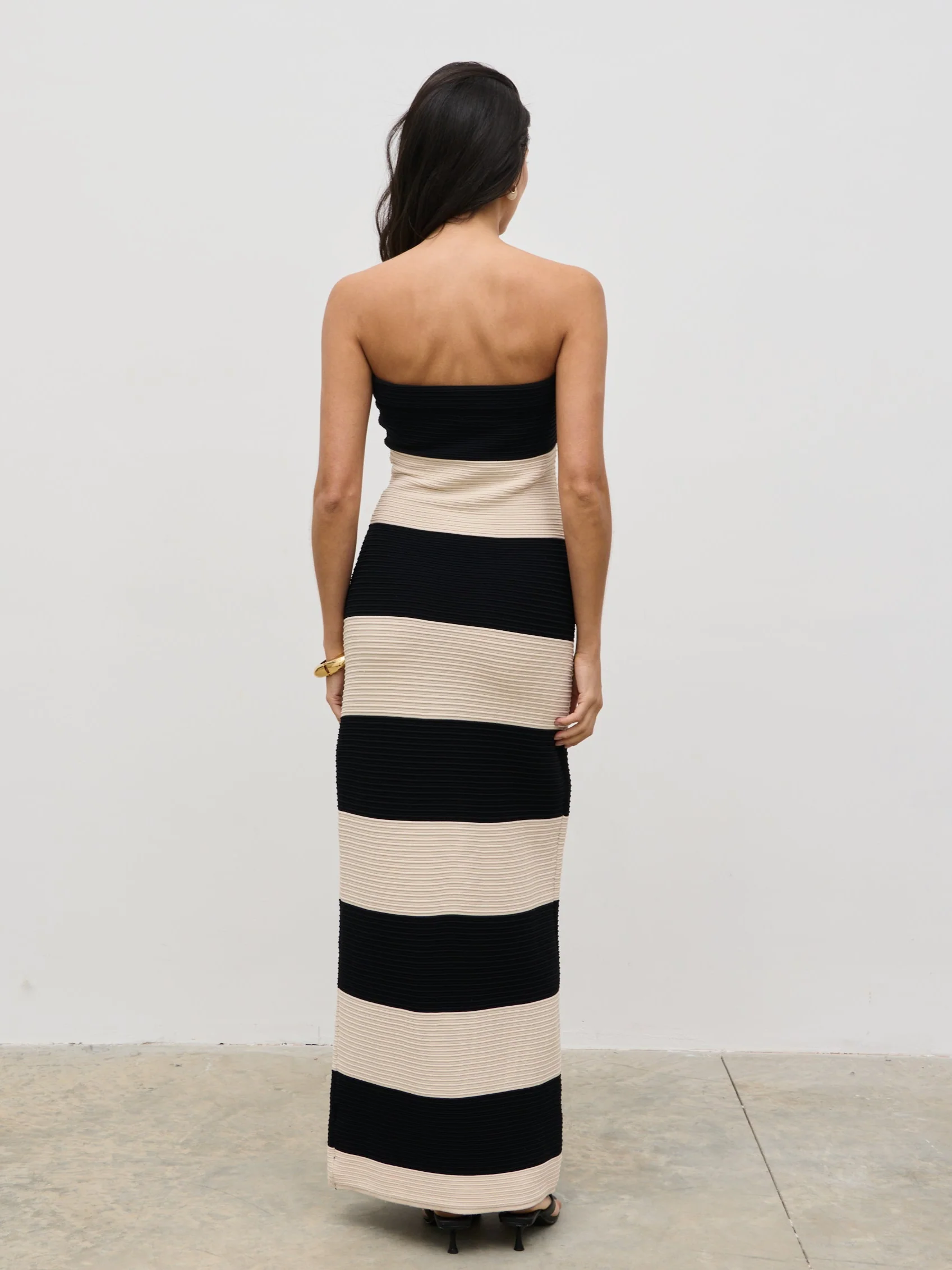 Jamie Bandeau Stripe Crochet Knit Maxi Dress - Black and Cream - Image 5
