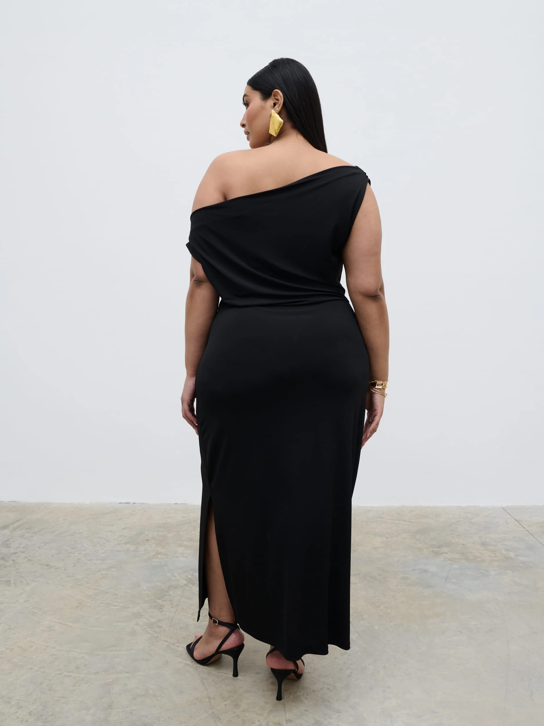 Janece Asymmetric Jersey Dress Curve - Black - Image 3