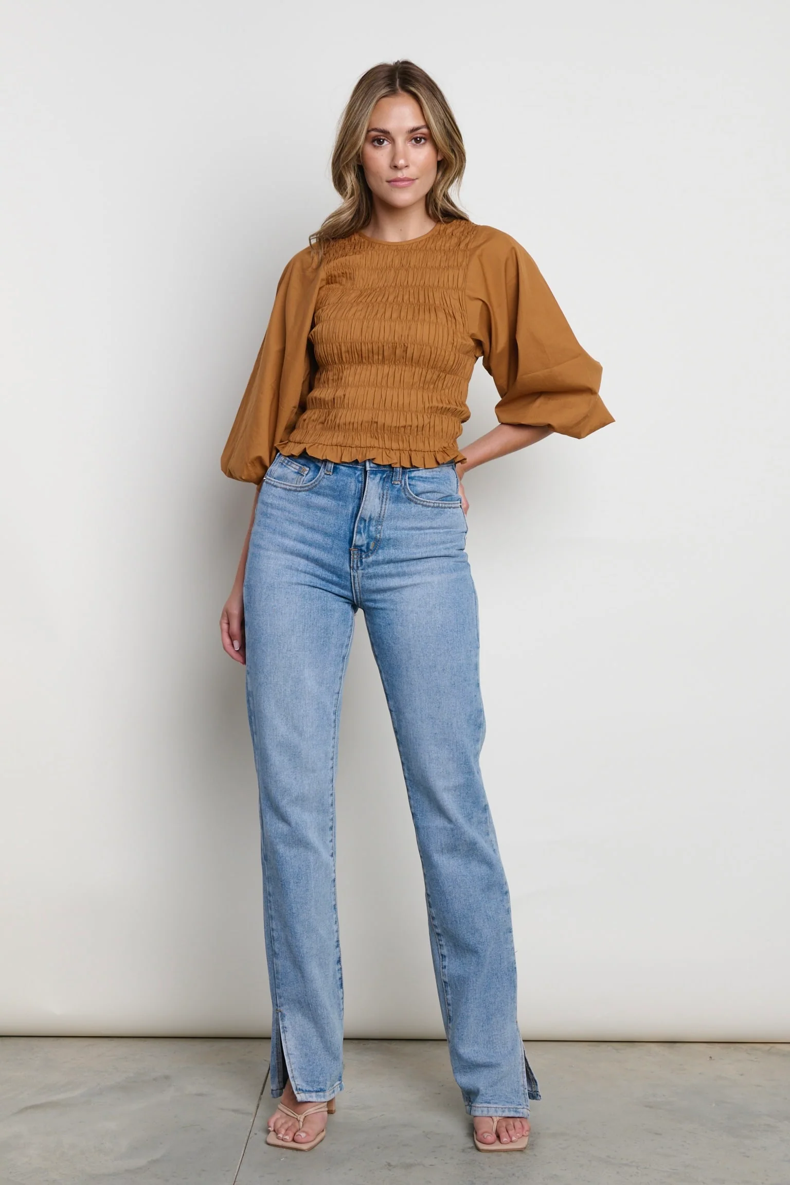 Jas Shirred Top - Brown - Image 2