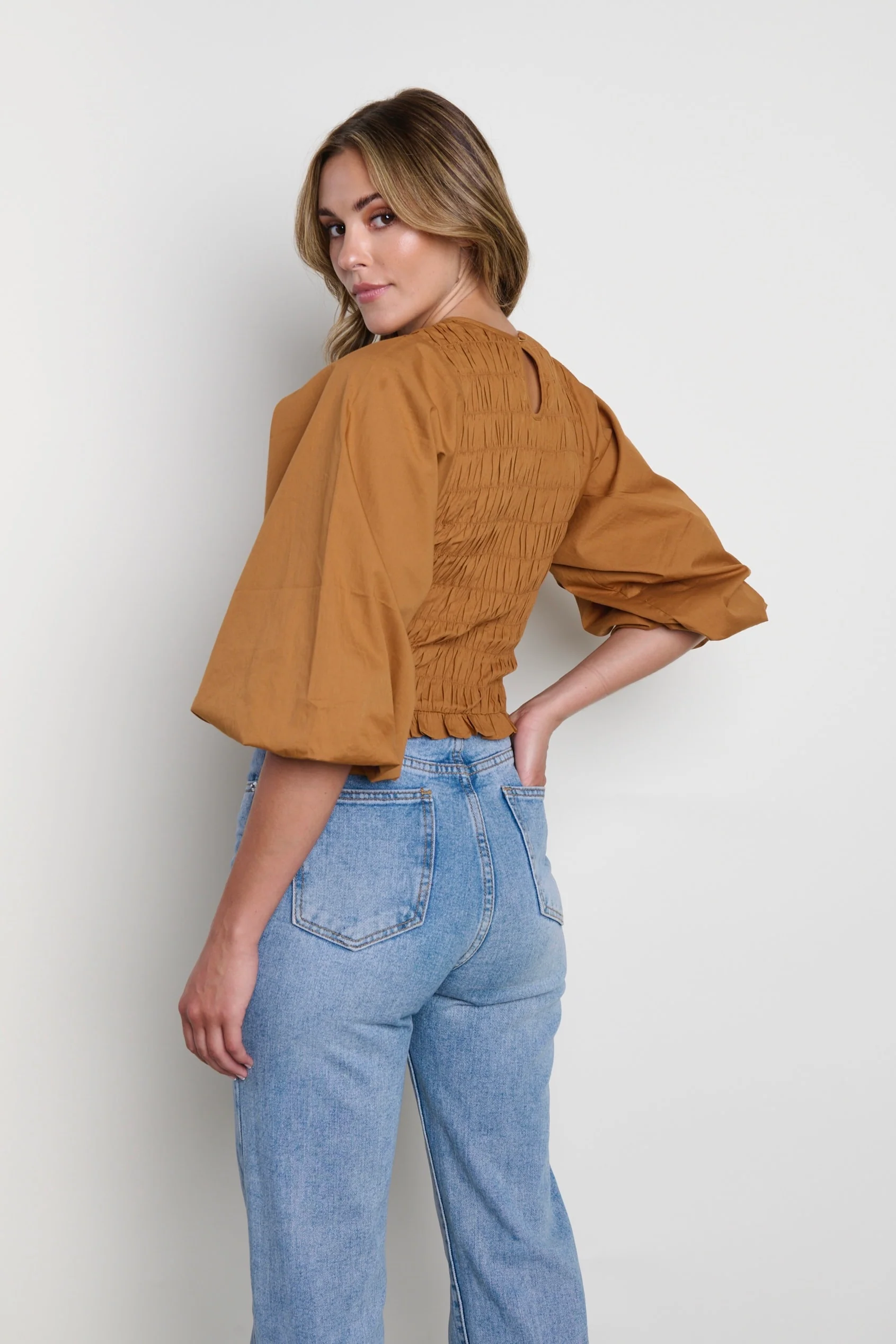 Jas Shirred Top - Brown - Image 4