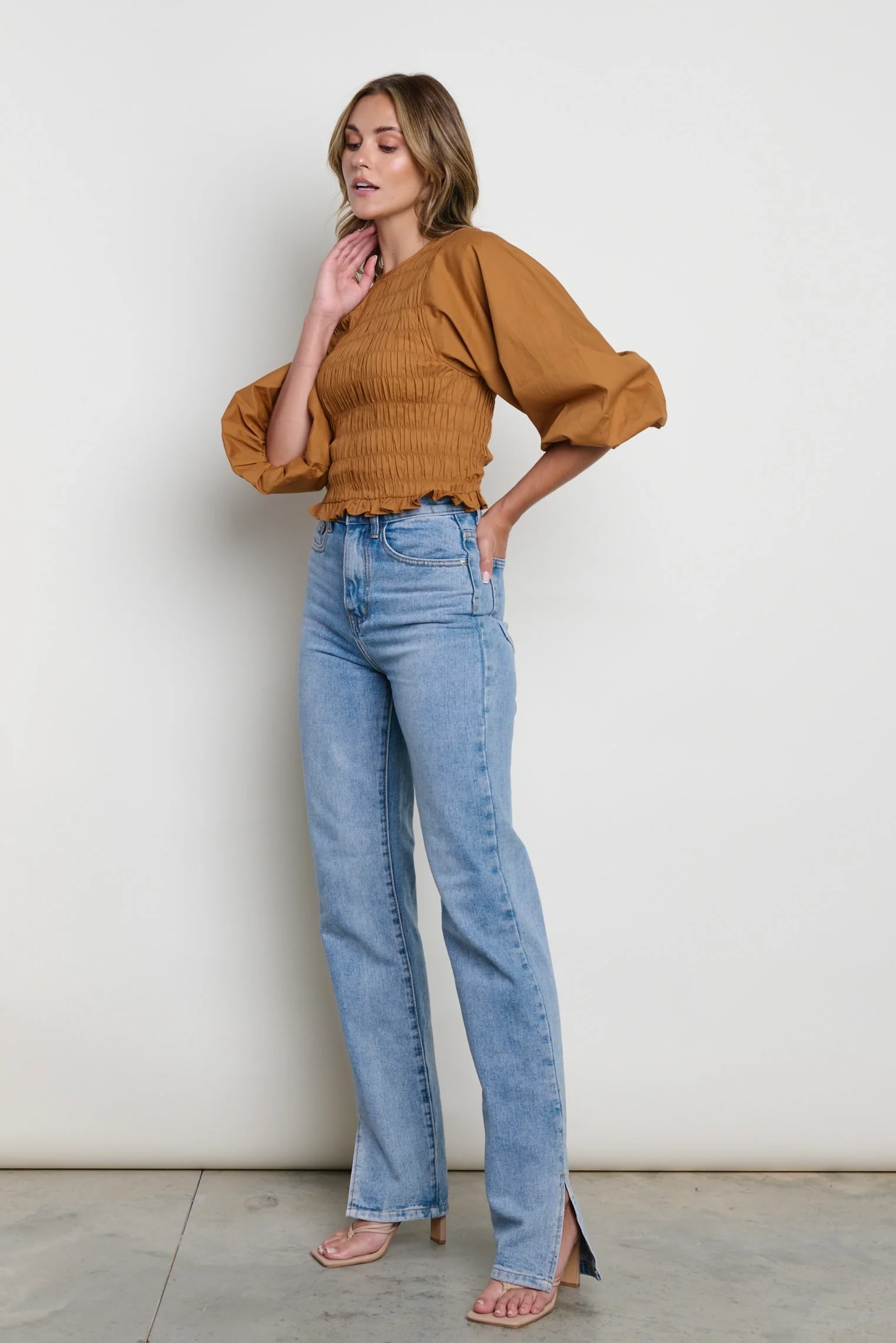 Jas Shirred Top - Brown - Image 5