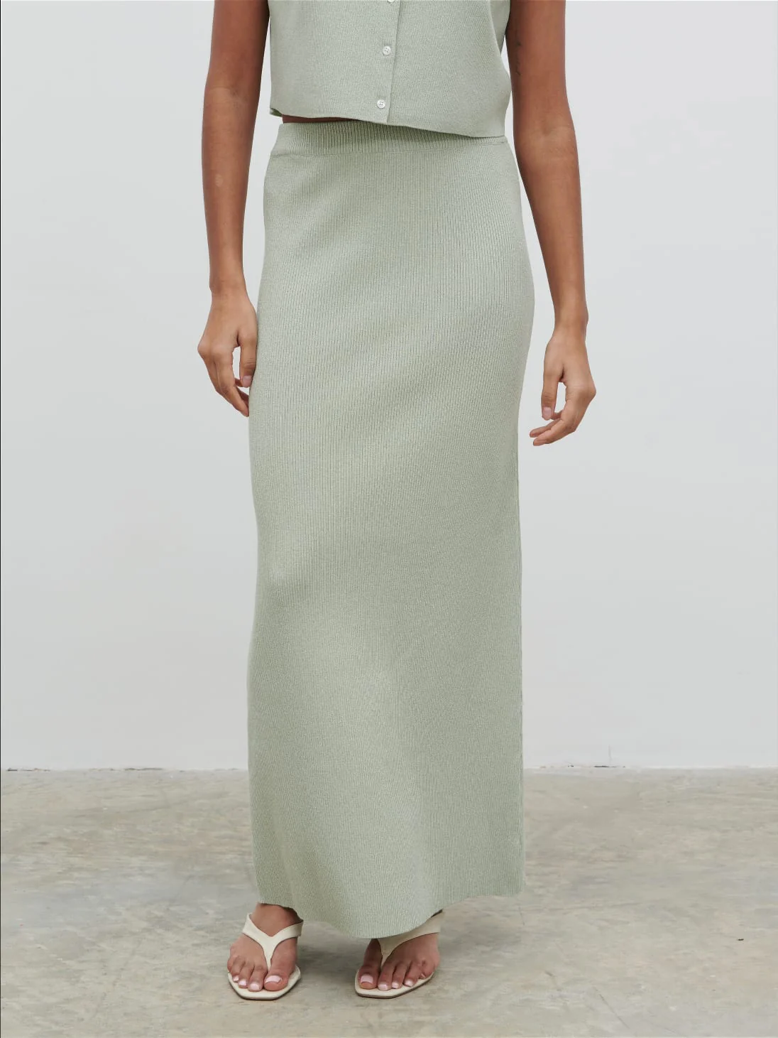 Jasmin Knit Maxi Skirt - Green Marl - Image 2