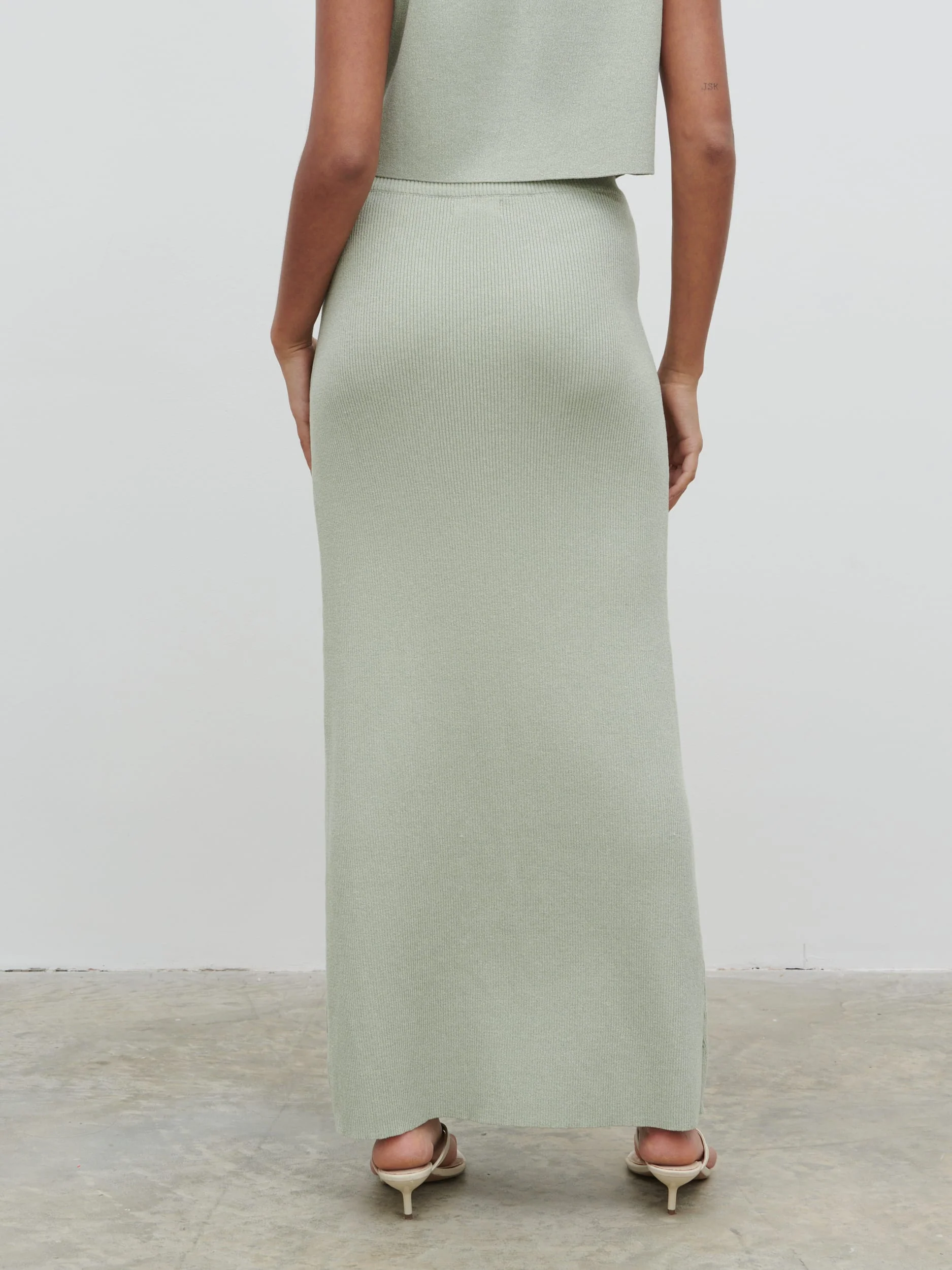 Jasmin Knit Maxi Skirt - Green Marl - Image 4