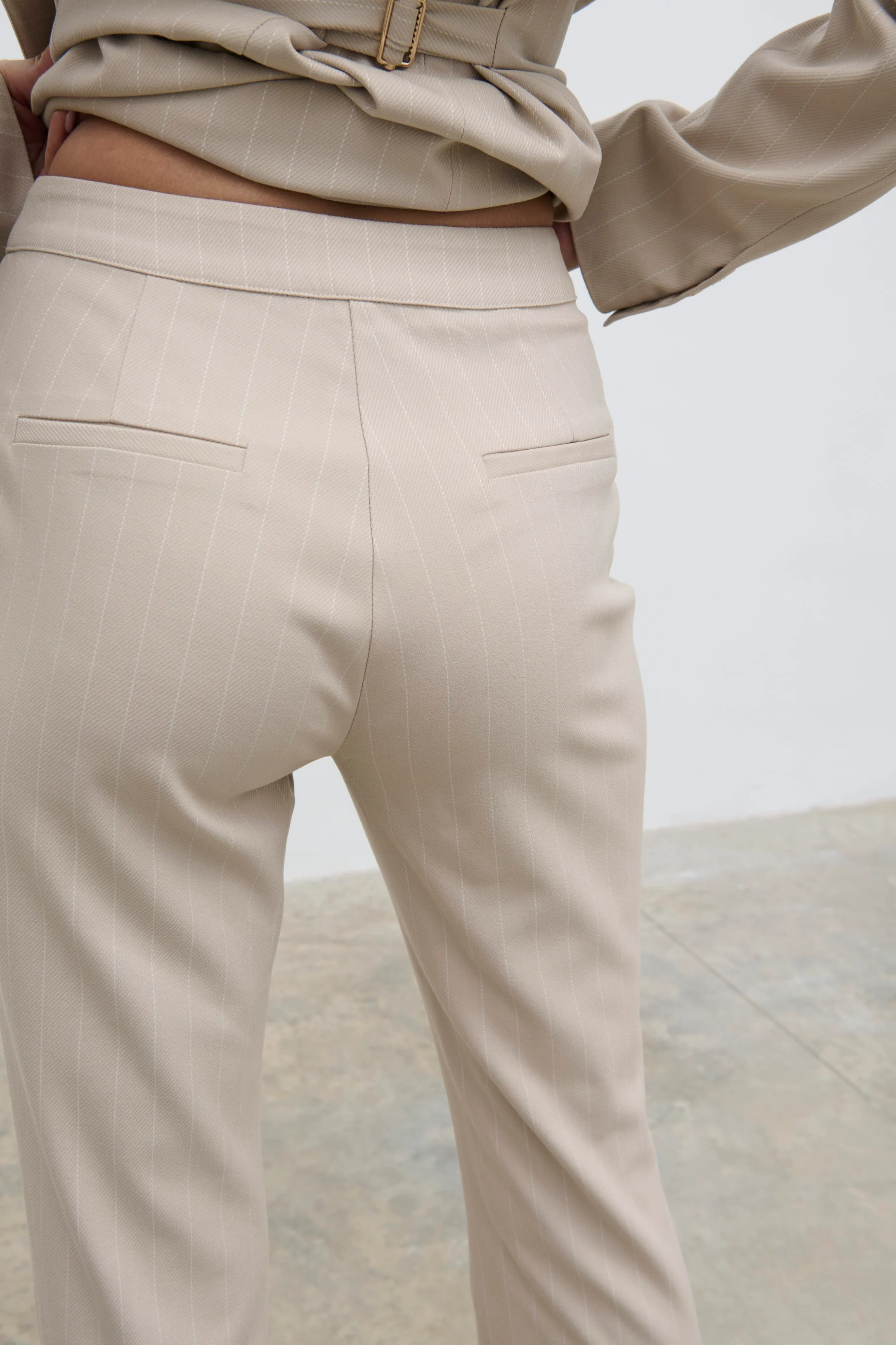 Jaycie Straight Leg Pinstripe Trousers - Chalk and White Stripe - Image 3