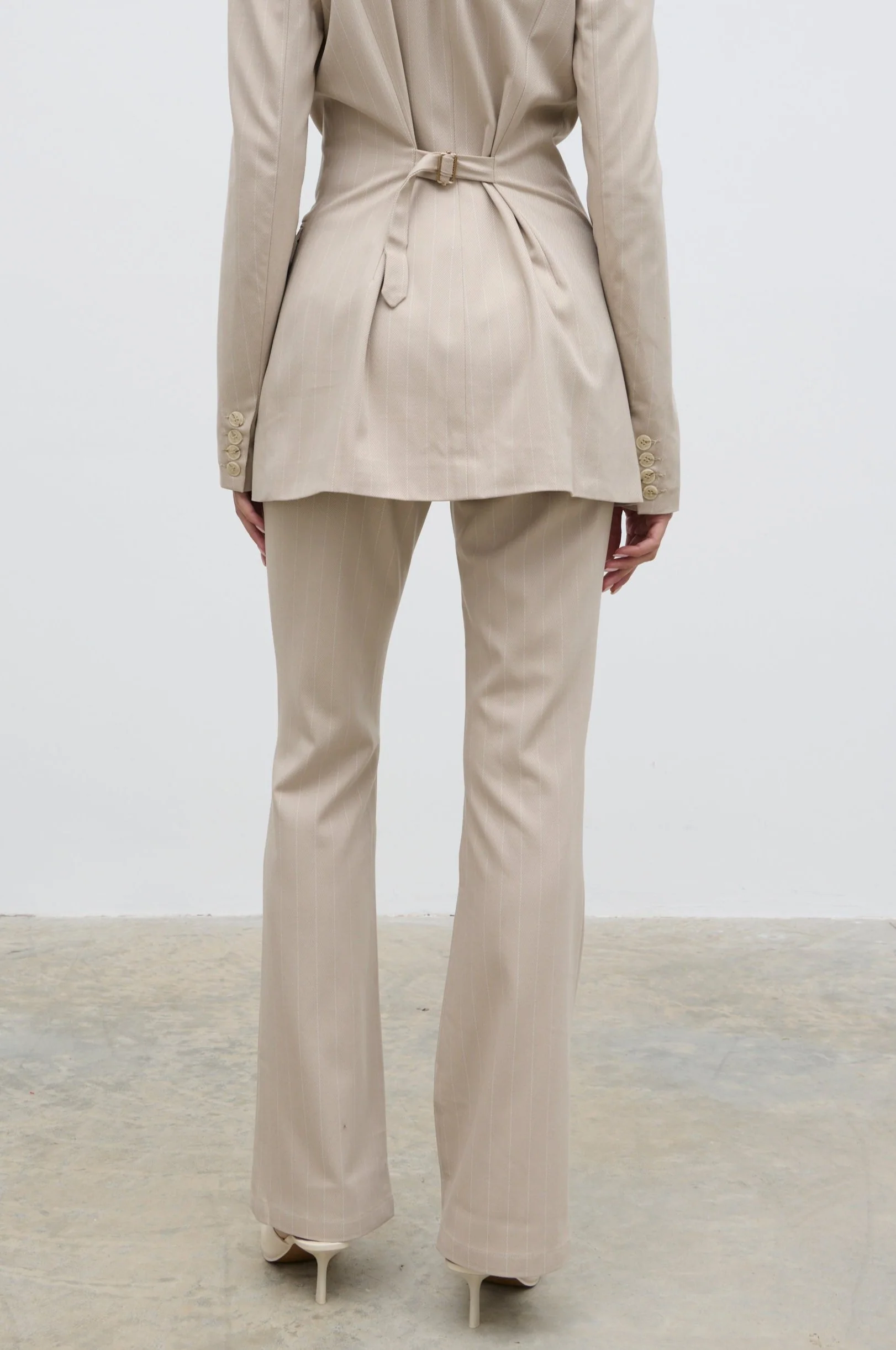 Jaycie Straight Leg Pinstripe Trousers - Chalk and White Stripe - Image 4