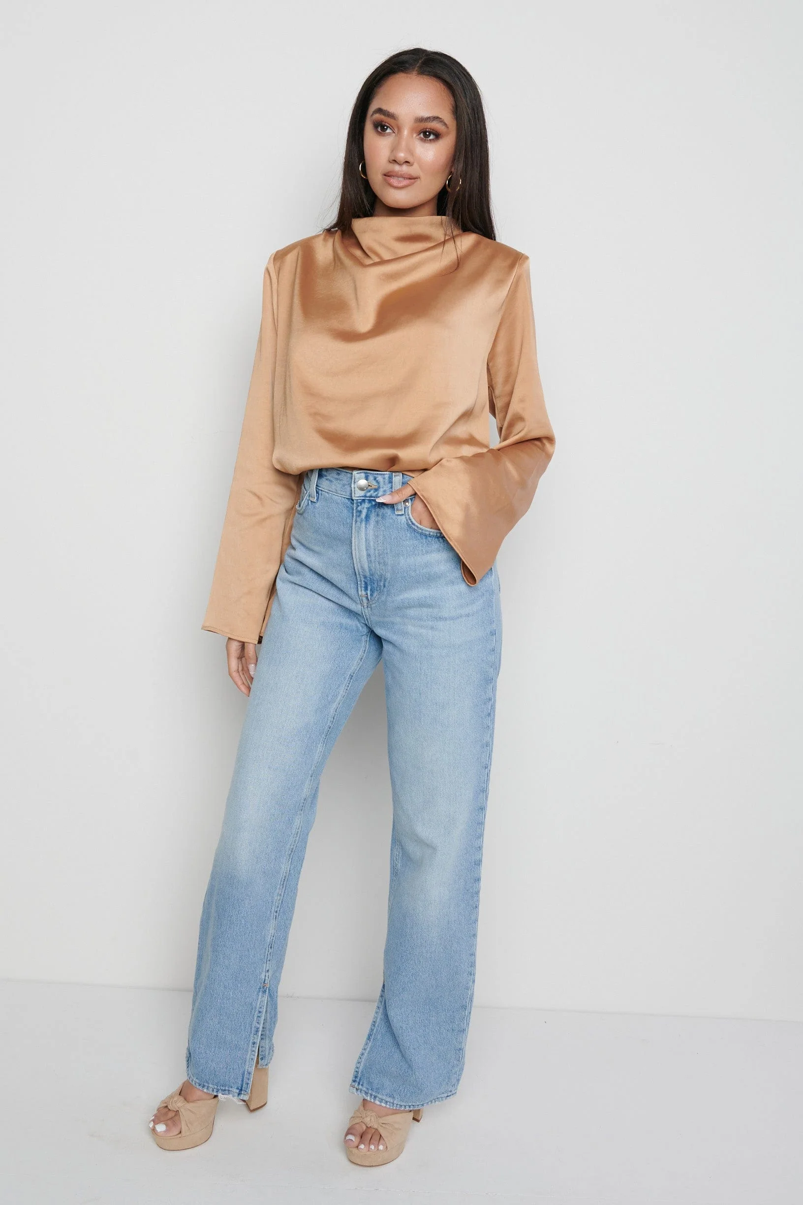 Jayda Cowl Neck Blouse - Brown - Image 2