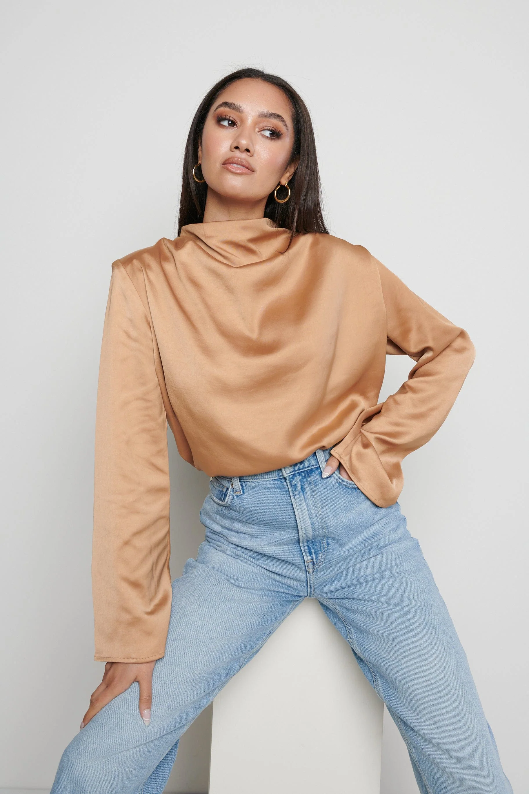 Jayda Cowl Neck Blouse - Brown - Image 3