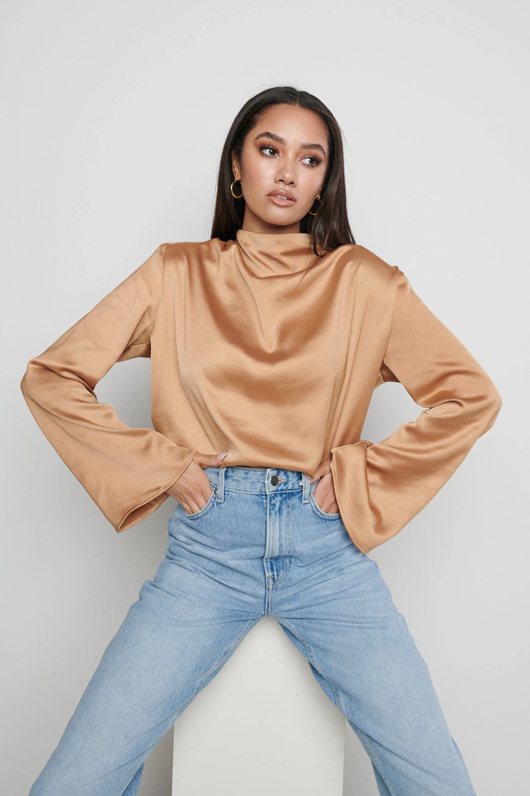 Jayda Cowl Neck Blouse - Brown - Image 4