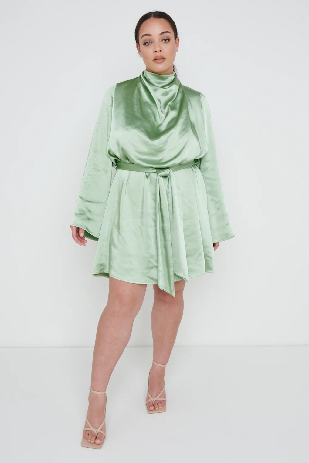 Jayda Cowl Neck Dress Curve - Soft Olive - Image 4