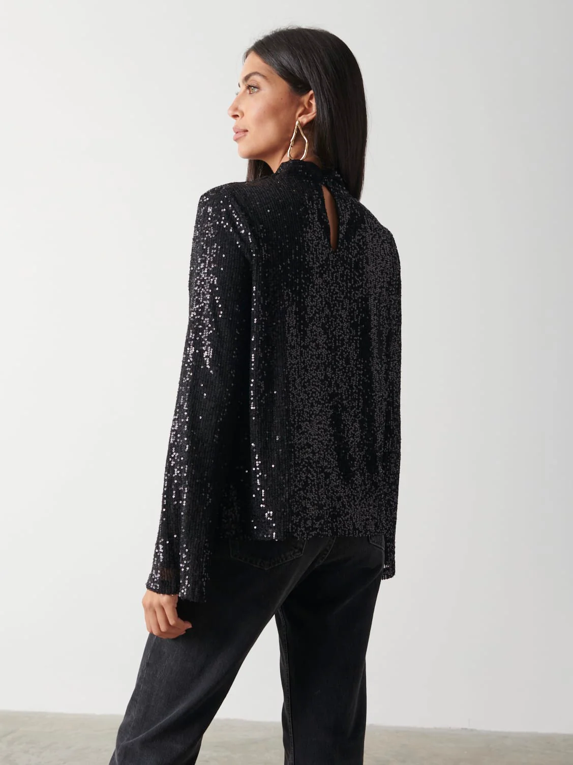 Jayda Sequin Blouse - Black - Image 3