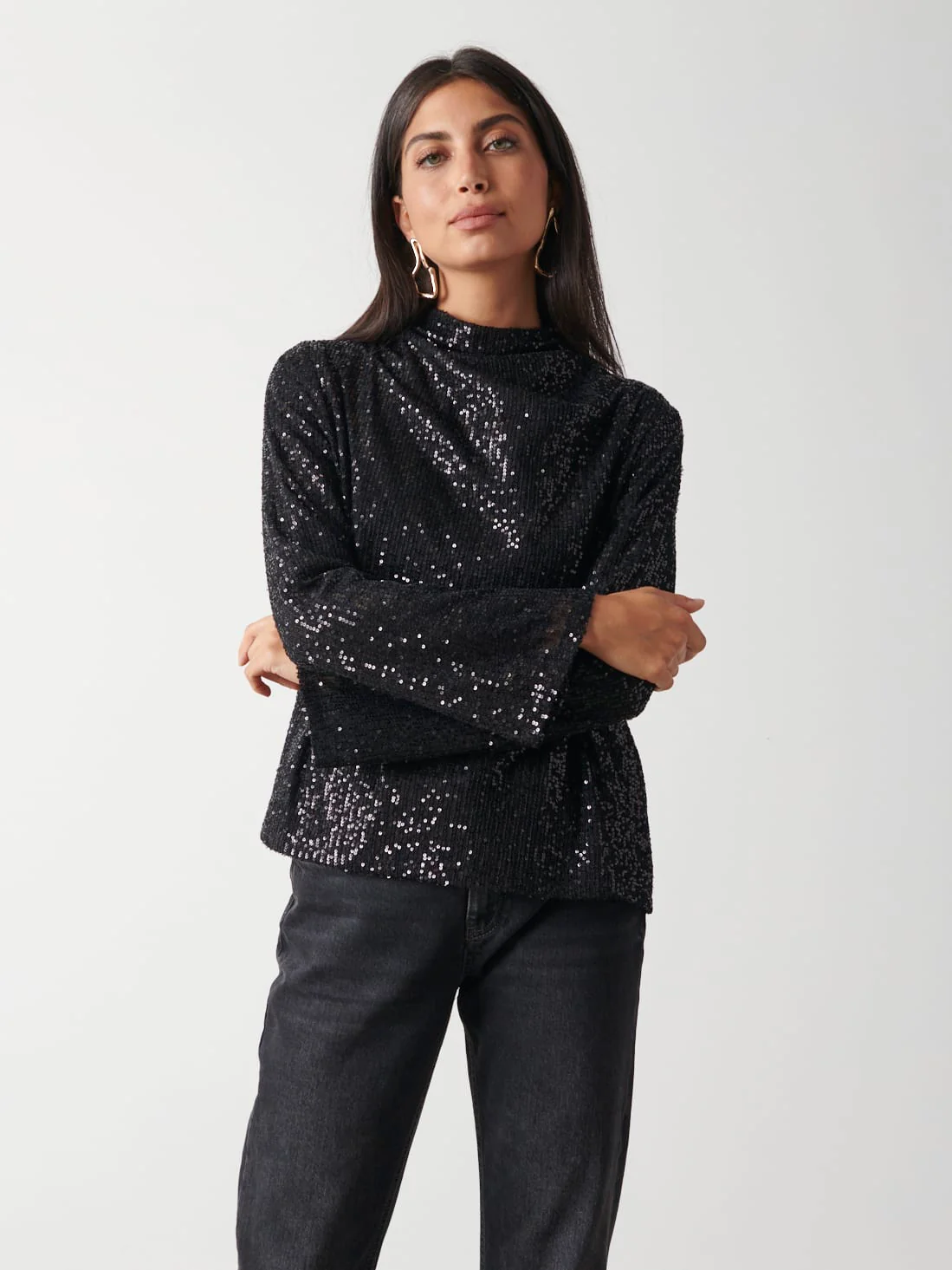 Jayda Sequin Blouse - Black - Image 4