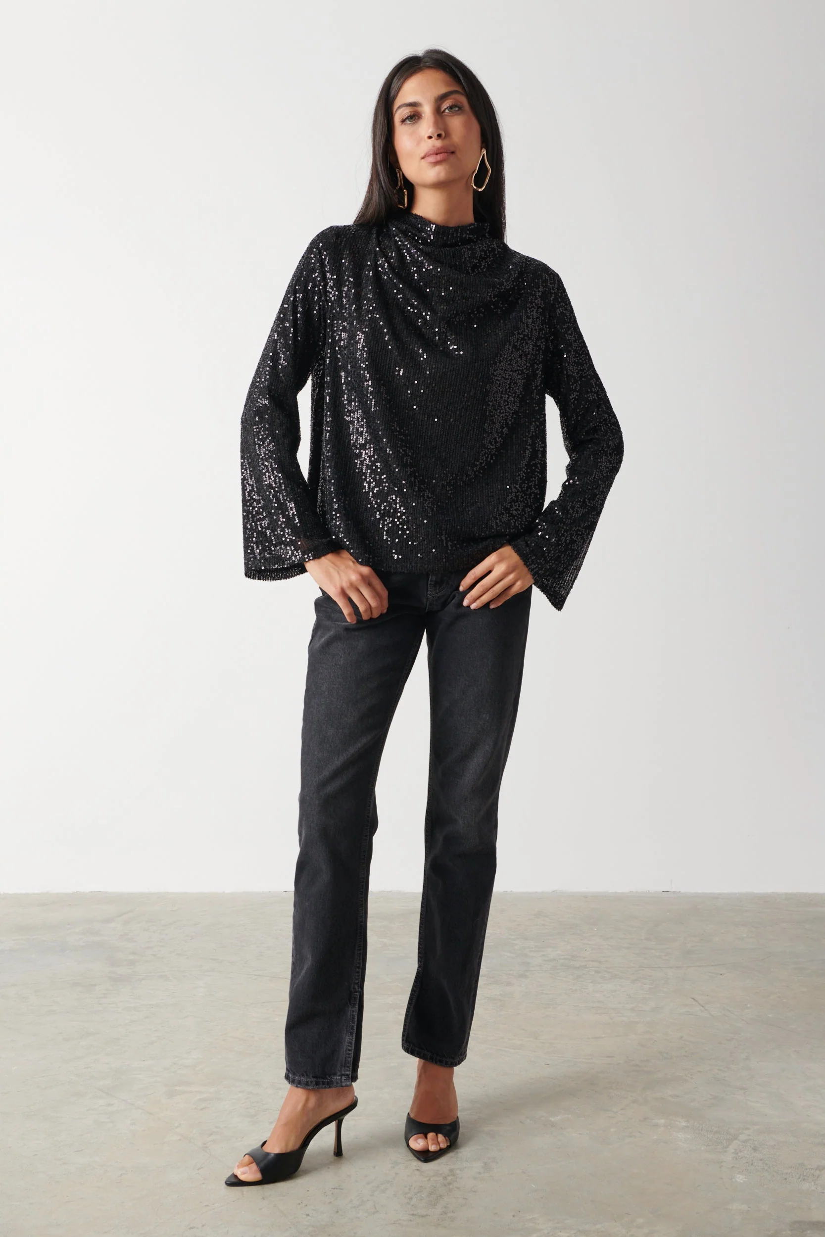 Jayda Sequin Blouse - Black - Image 6