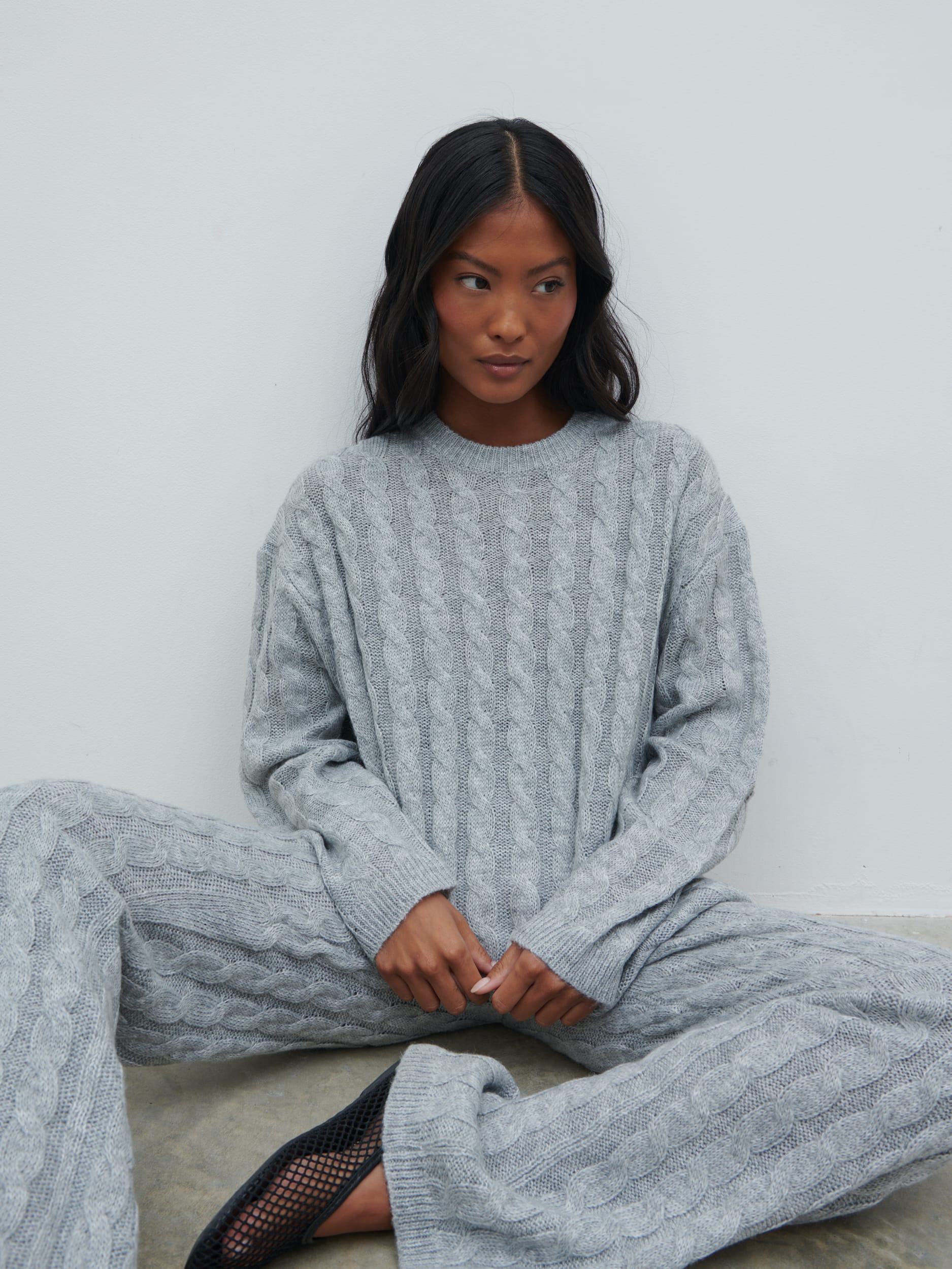 Jayde Cable Knit Jumper - Grey Marl - Image 3