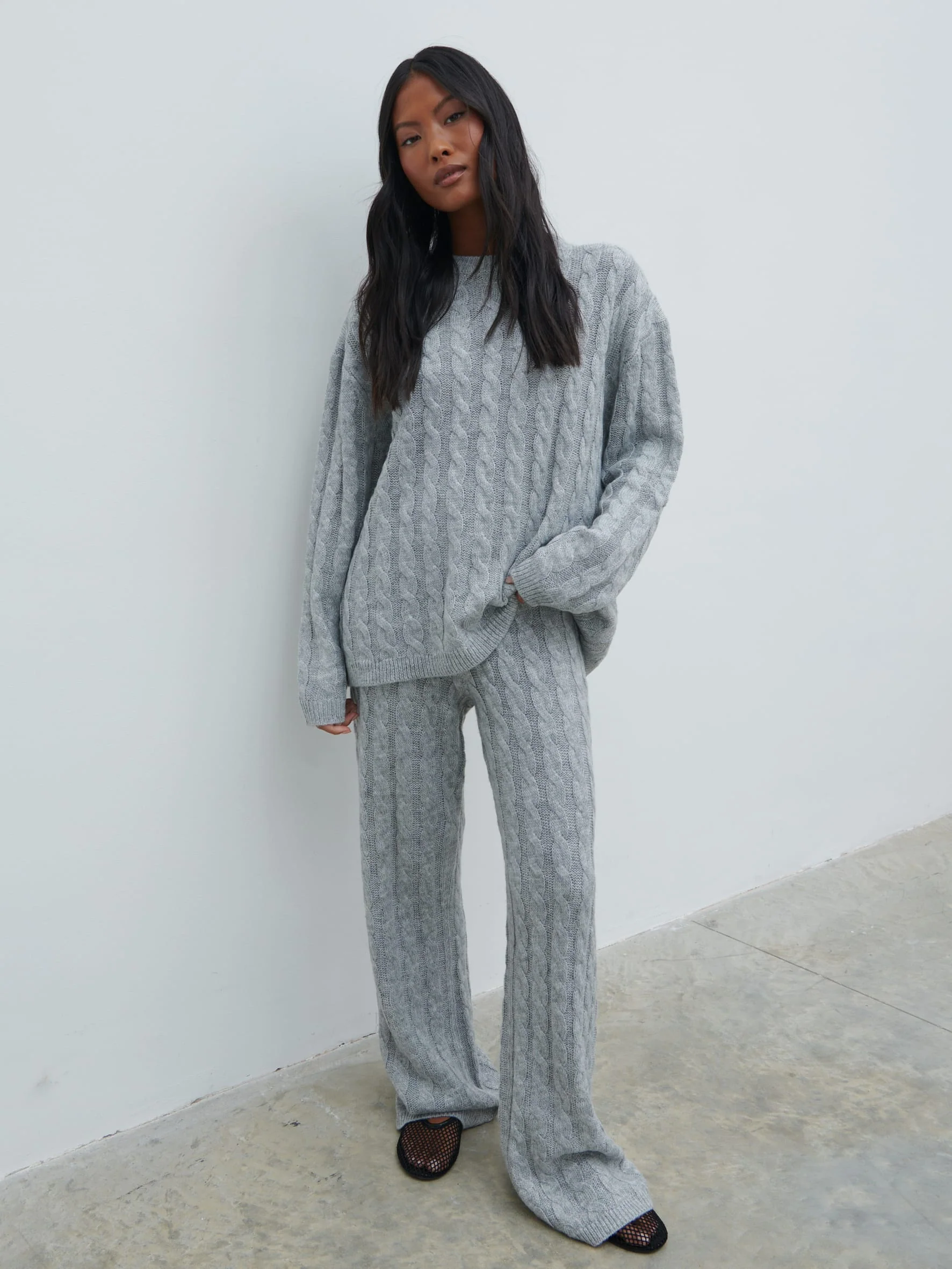 Jayde Cable Knit Jumper - Grey Marl - Image 4