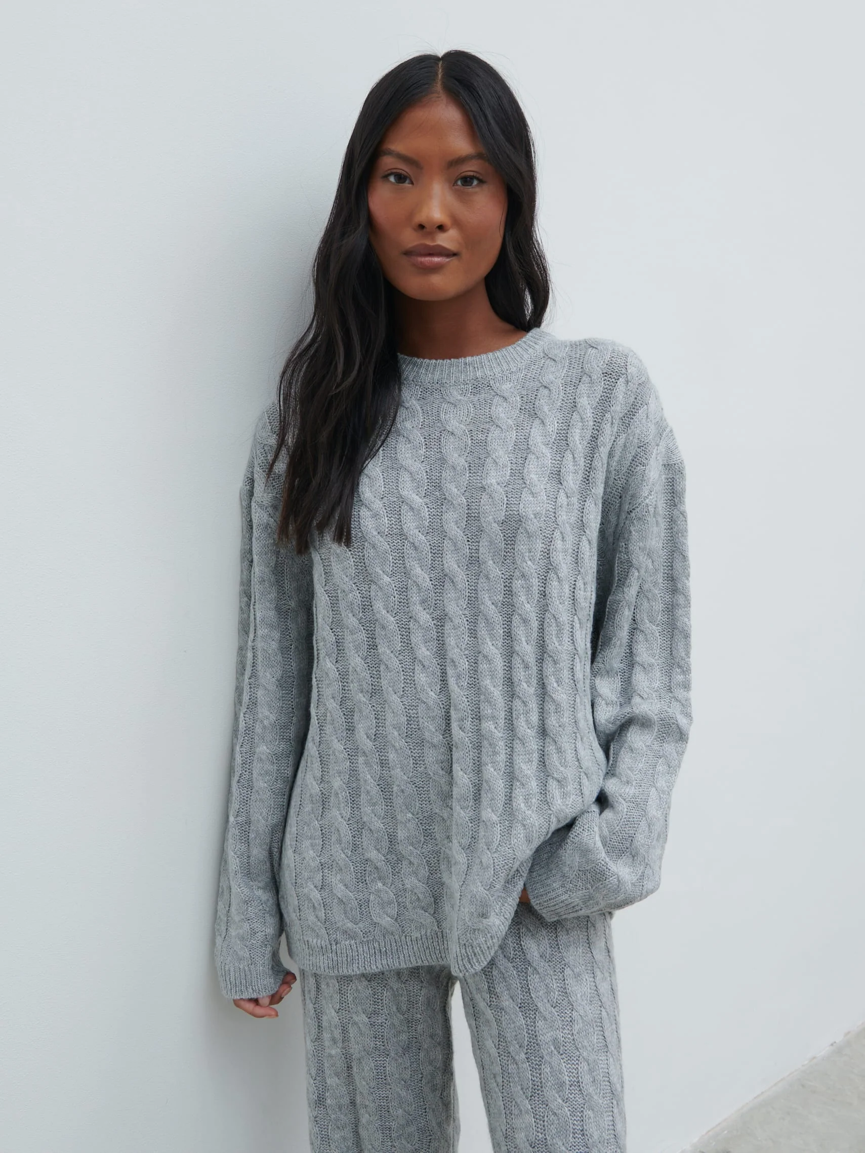 Jayde Cable Knit Jumper - Grey Marl - Image 5