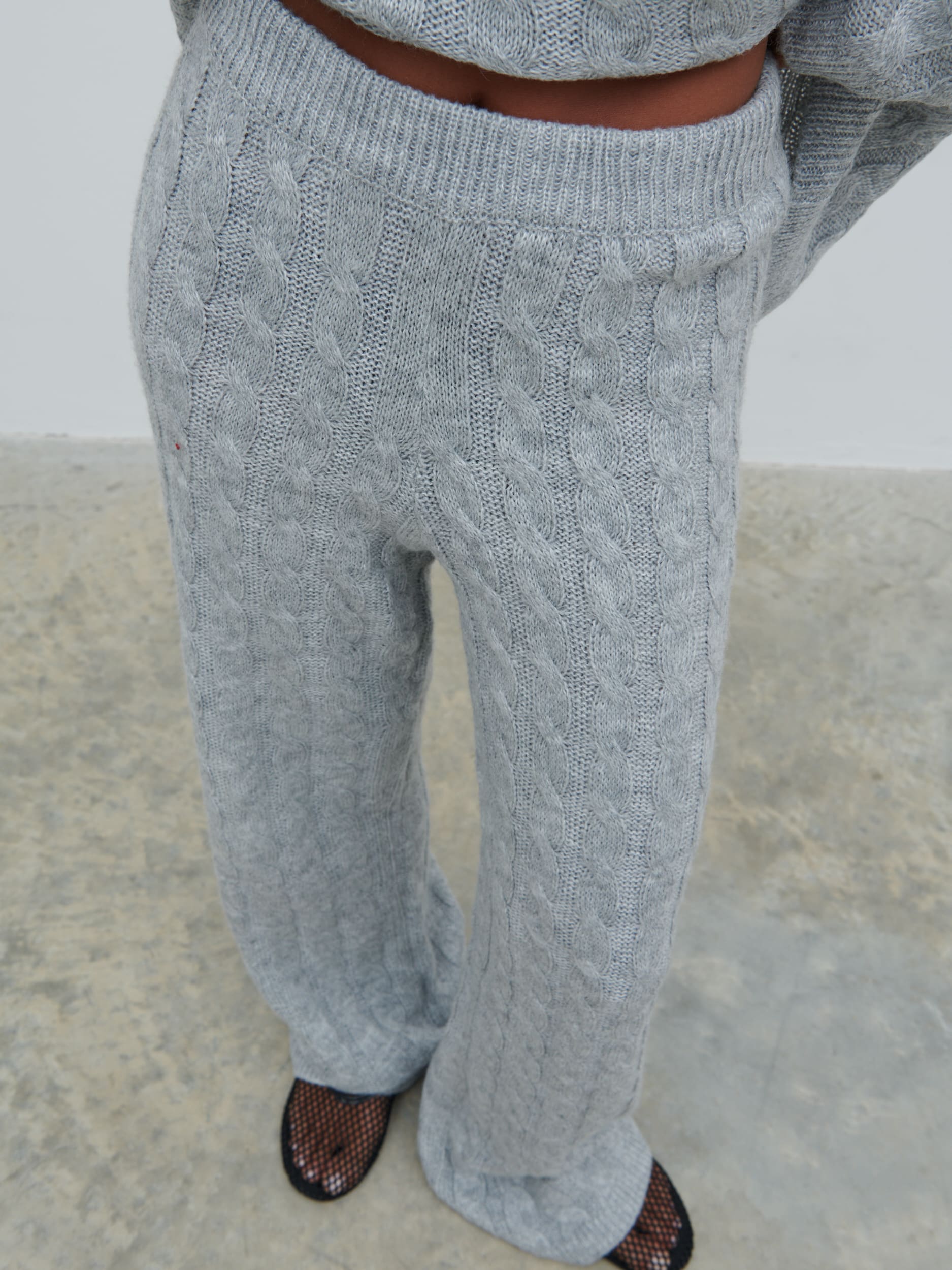 Jayde Cable Knit Trousers - Grey Marl - Image 4