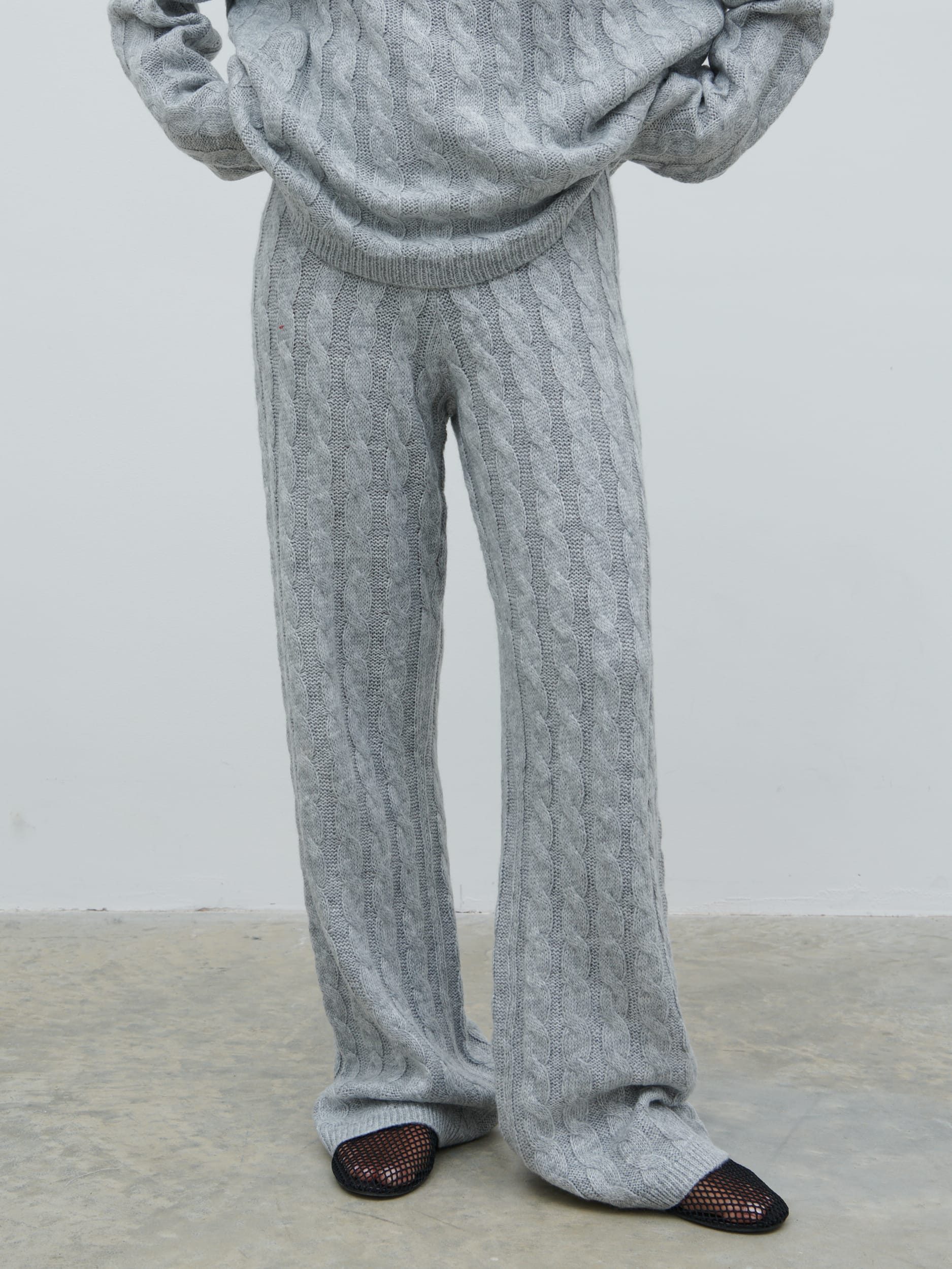Jayde Cable Knit Trousers - Grey Marl - Image 5