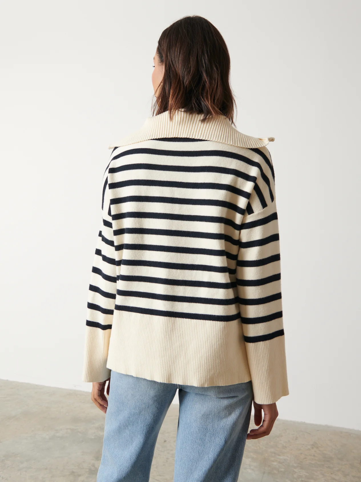 Jayden Funnel Neck Zip Jumper - Cream and Navy - Image 3