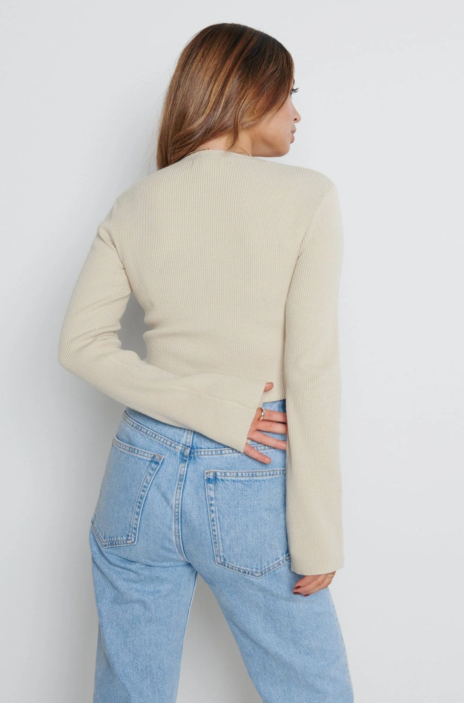 Jayla Long Sleeve Knit Top - Beige - Image 11