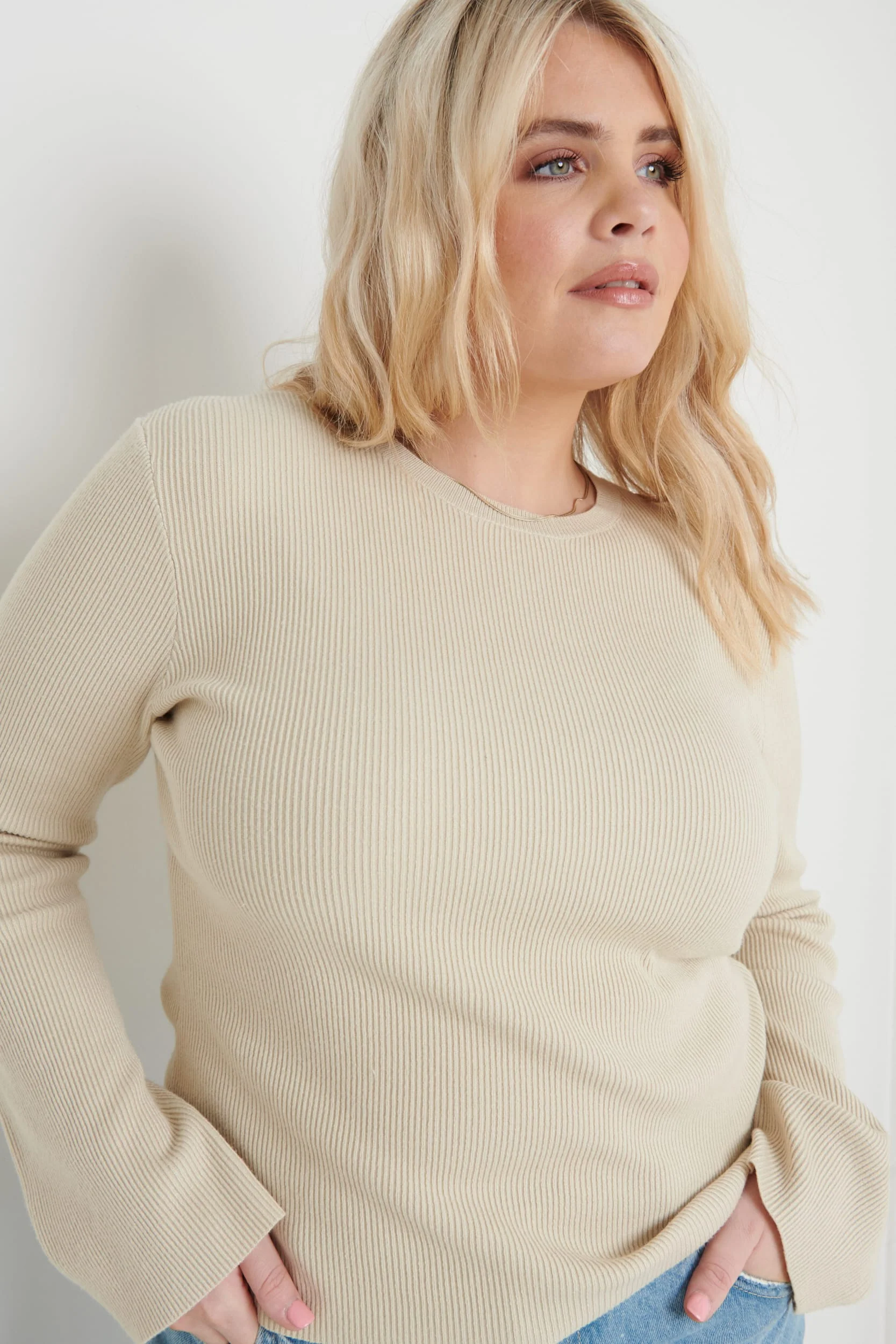 Jayla Long Sleeve Knit Top - Beige - Image 14