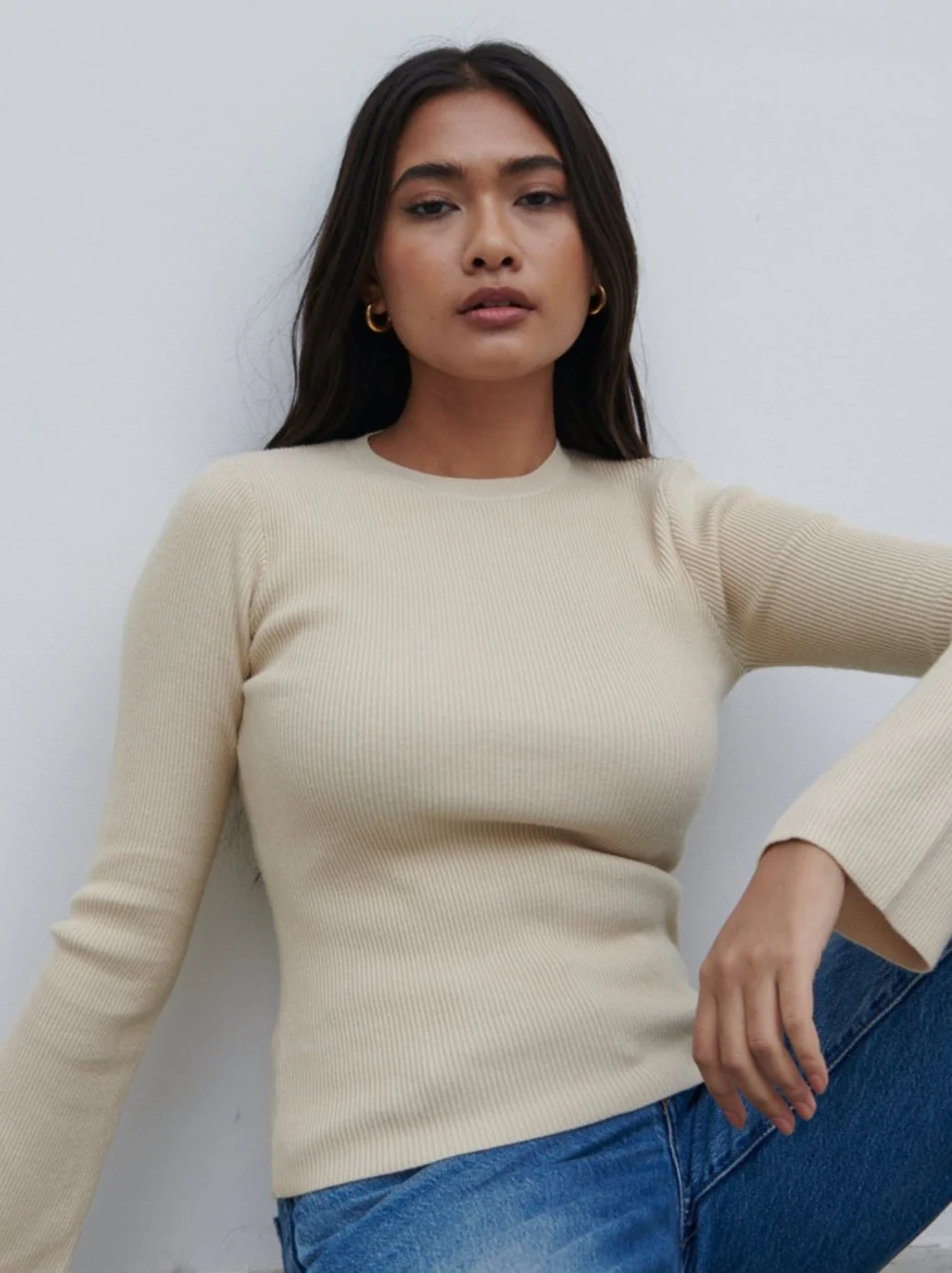 Jayla Long Sleeve Knit Top - Beige - Image 4