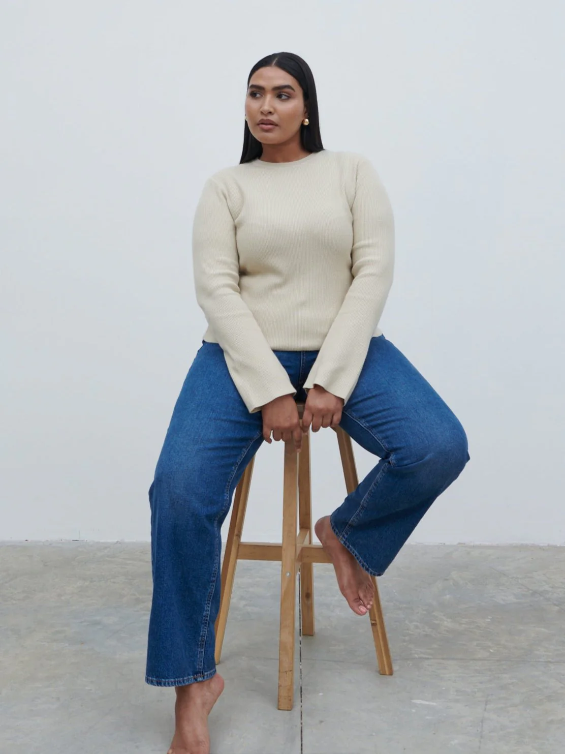 Jayla Long Sleeve Knit Top - Beige - Image 5