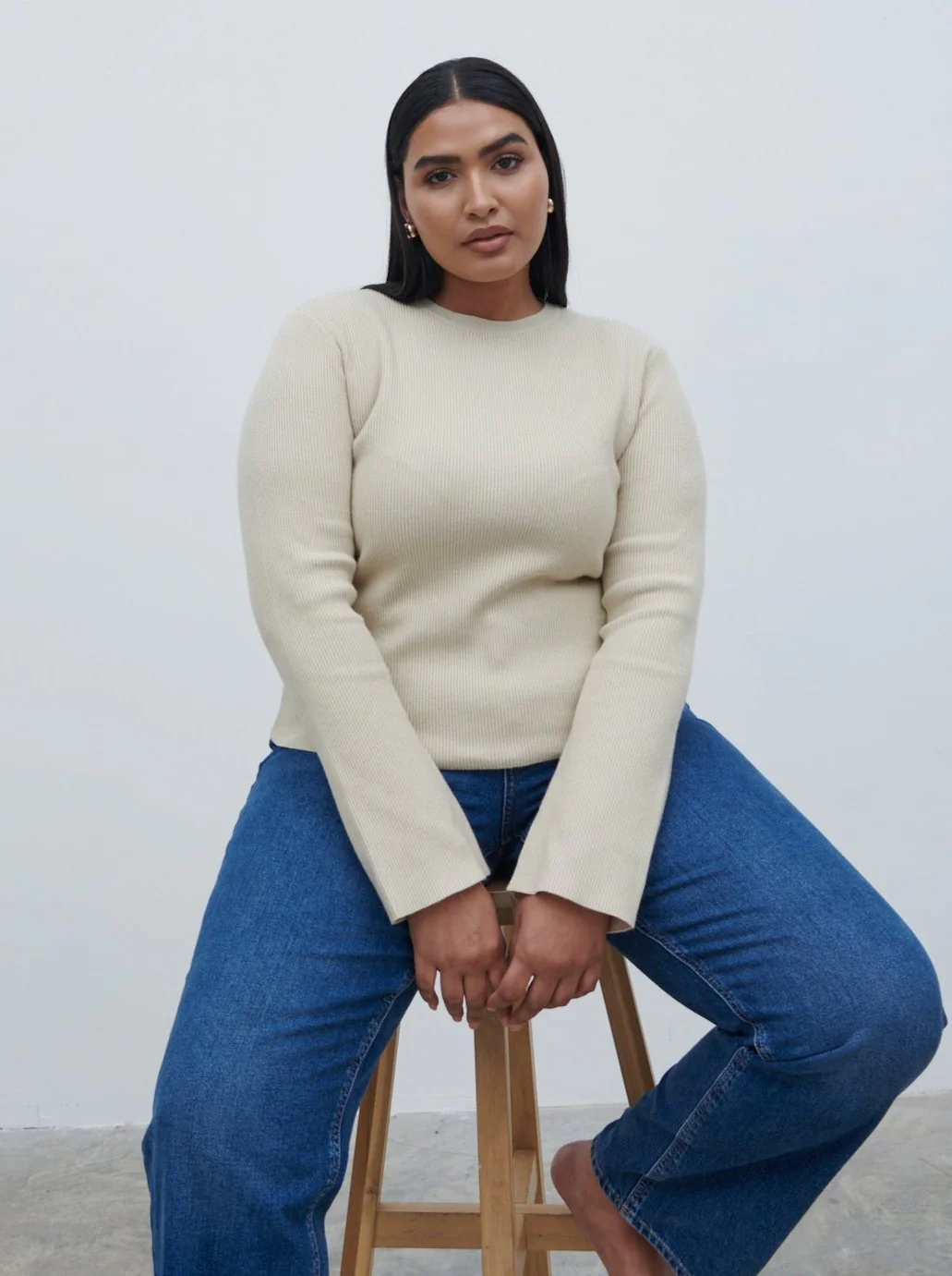 Jayla Long Sleeve Knit Top - Beige - Image 7