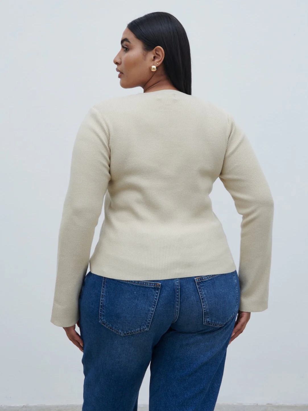 Jayla Long Sleeve Knit Top - Beige - Image 8
