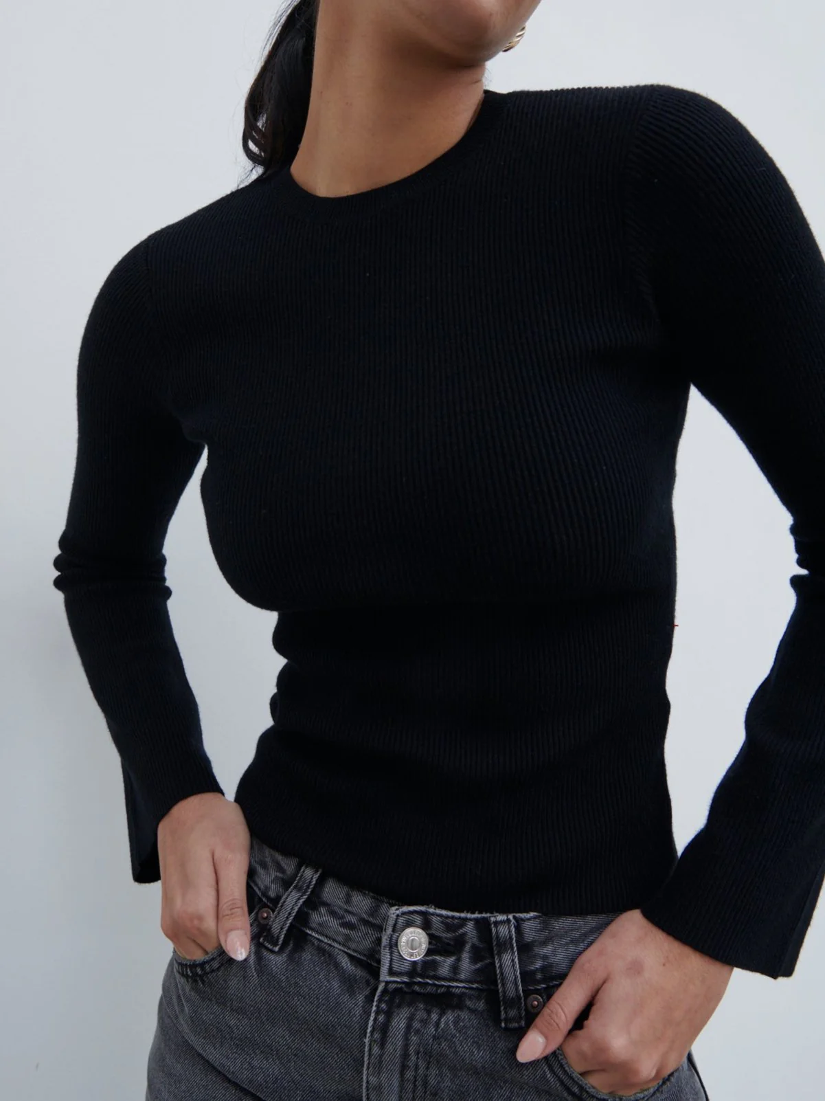 Jayla Long Sleeve Knit Top - Black - Image 2