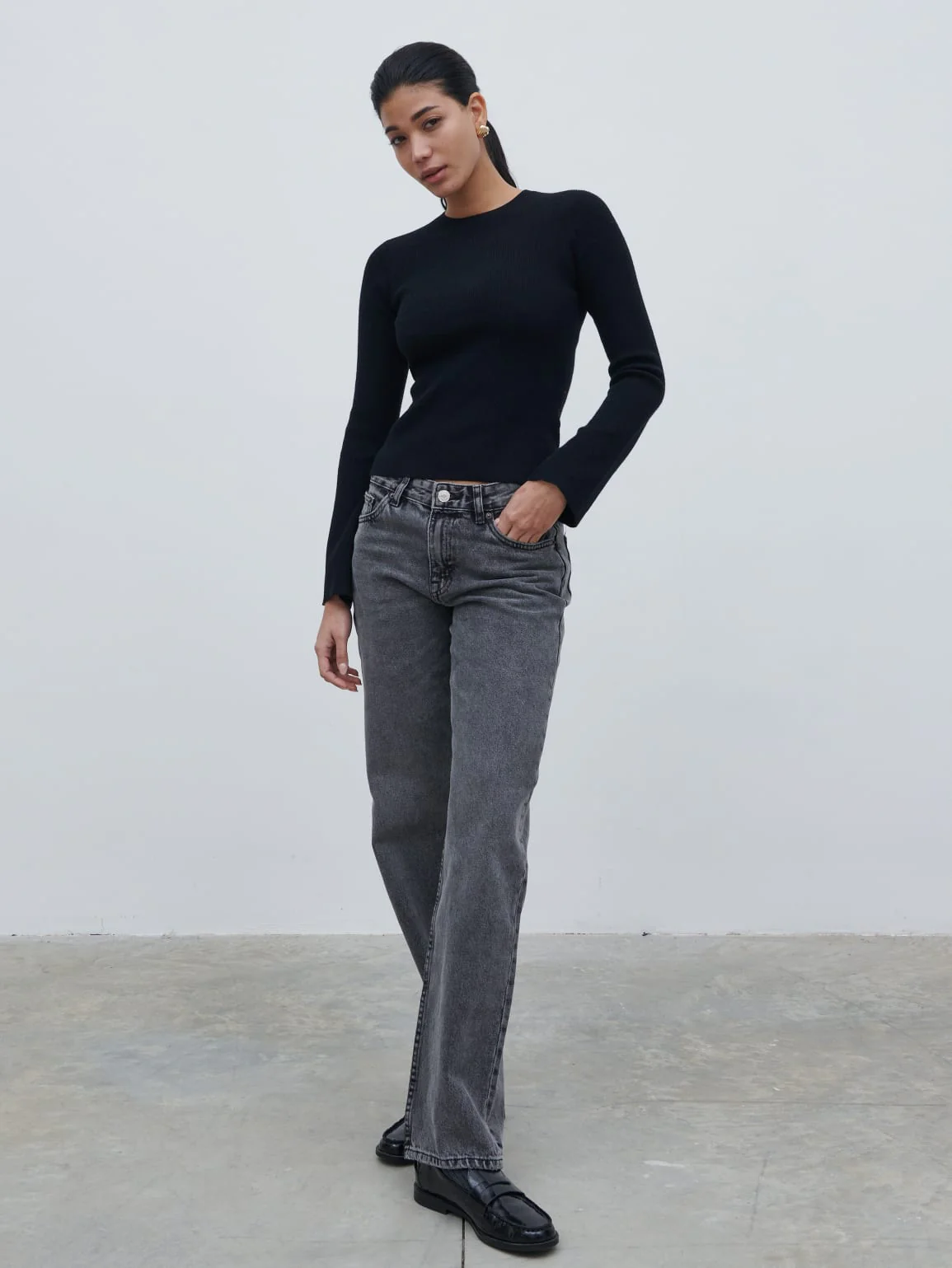 Jayla Long Sleeve Knit Top - Black - Image 3