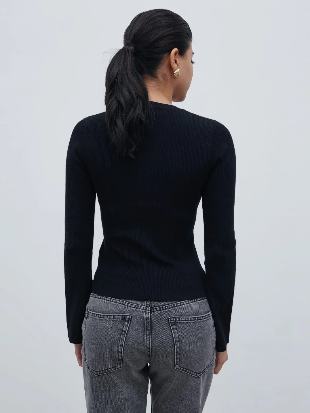 Jayla Long Sleeve Knit Top - Black - Image 4